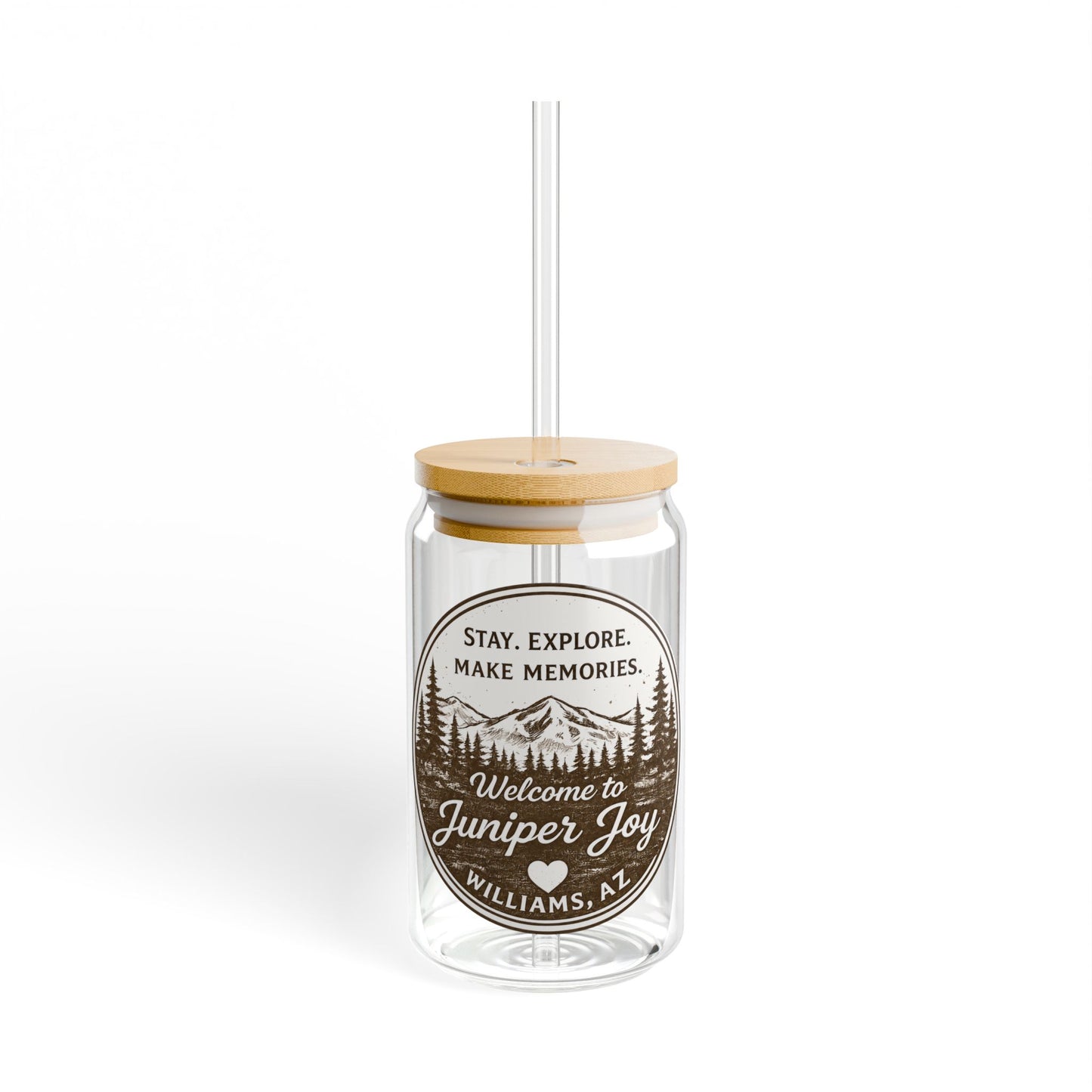 Adventure Mountain Sipper Glass — Personalized 16oz Travel Tumbler (Stay. Explore. Make Memories.)