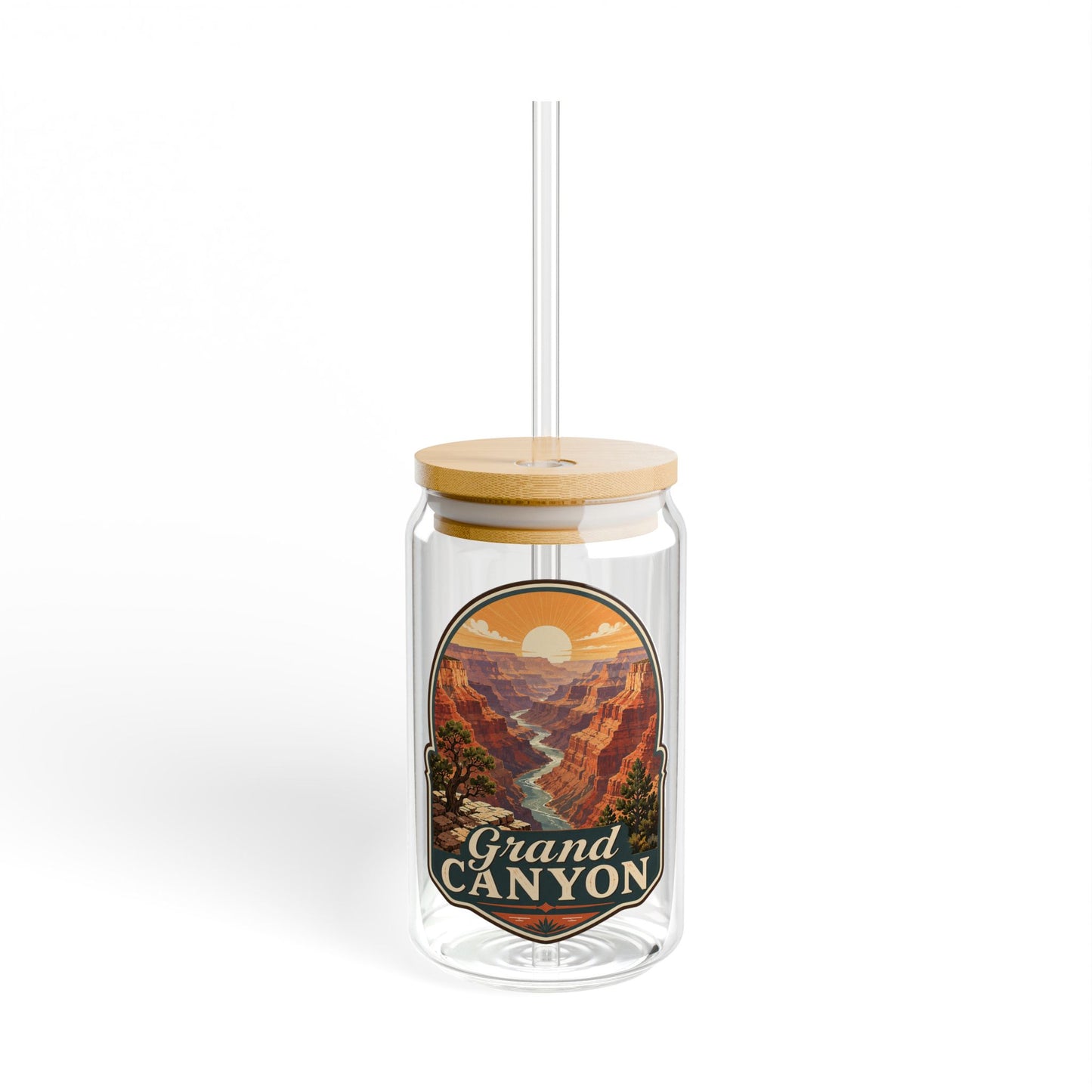 Grand Canyon Sipper Glass — 16oz Travel Tumbler with Bamboo Lid & Straw