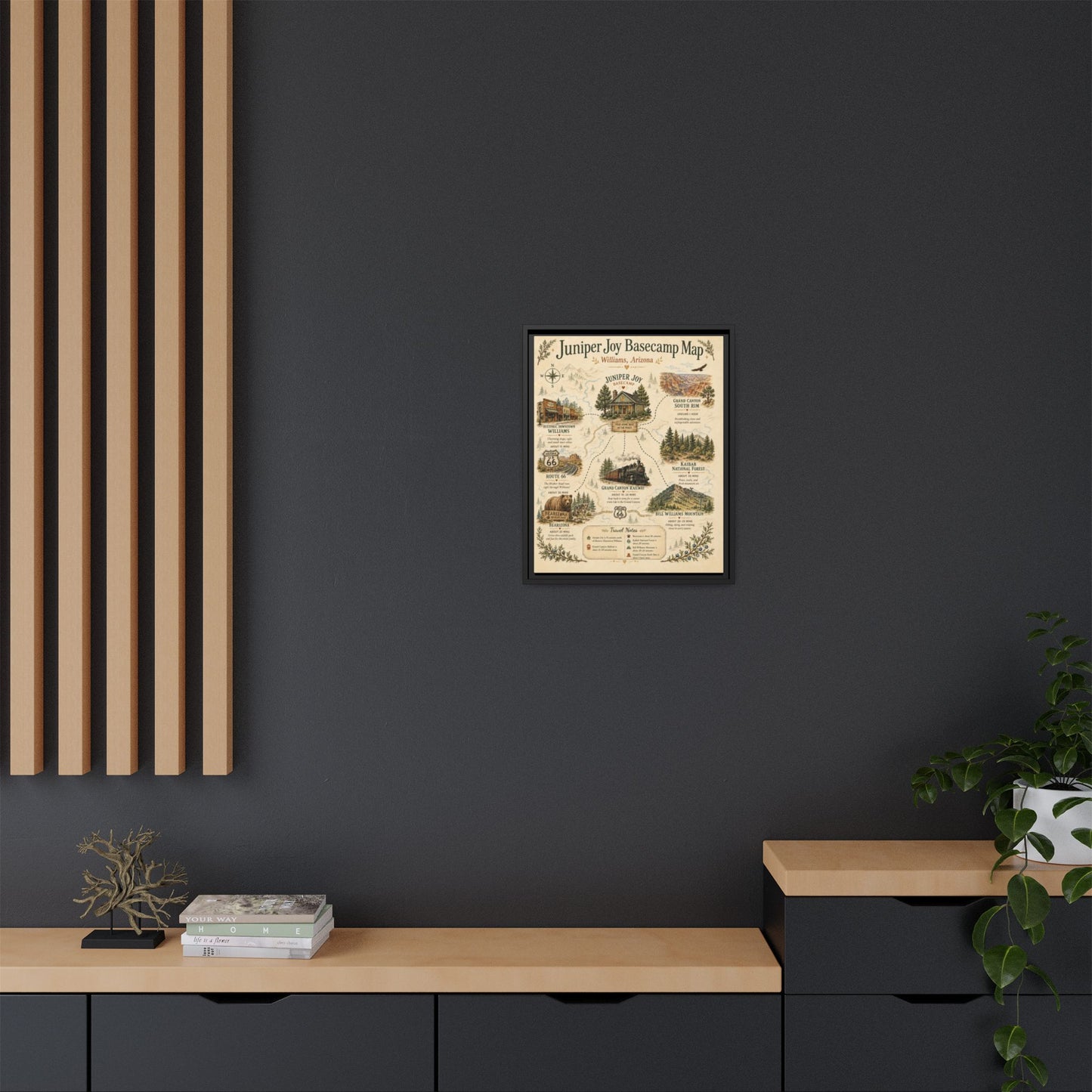 Juniper Joy Basecamp Map Framed Canvas Print