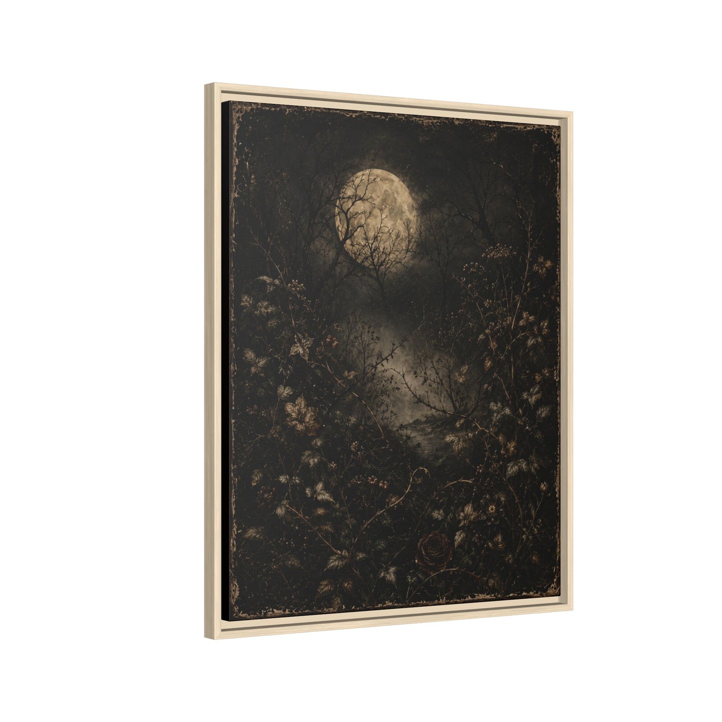 Framed Matte Canvas Art — Moonlit Forest Landscape