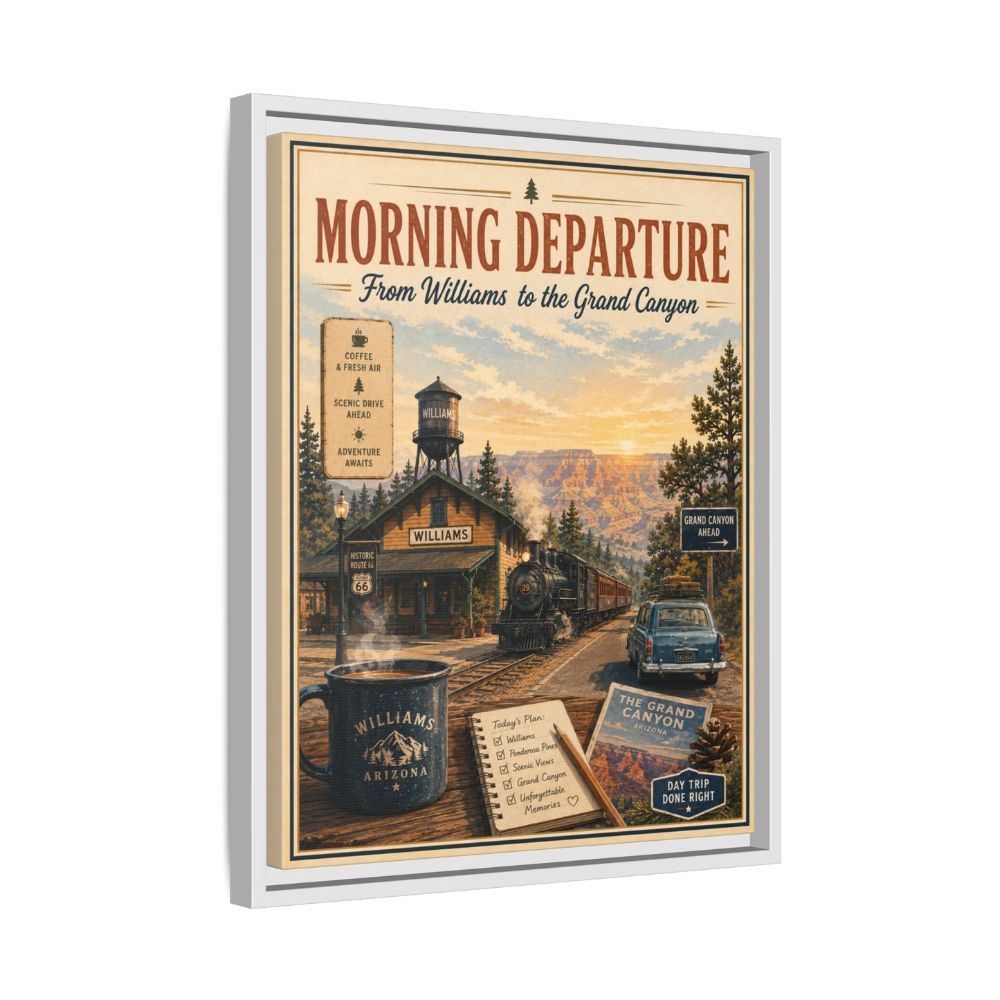Morning Departure Framed Canvas Print — Vintage Grand Canyon Travel Poster