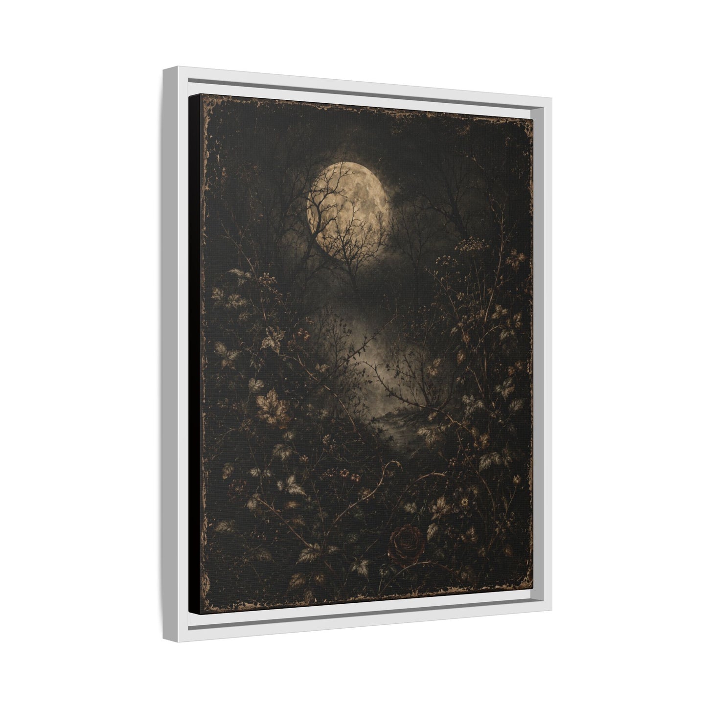 Framed Matte Canvas Art — Moonlit Forest Landscape