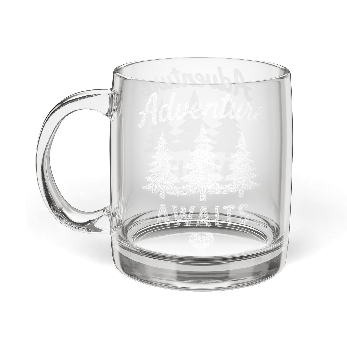 Engraved Glass Coffee Mug 12.25oz — "Adventure Awaits" Camping Design