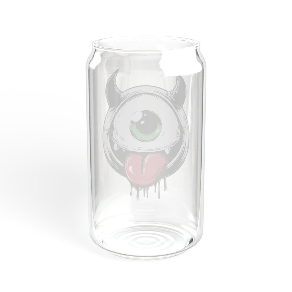 Cute Monster Sipper Glass | Funny One-Eyed Monster Glass Cup | Gothic Iced Coffee Cup | 16oz Glass Can with Bamboo Lid & Straw | Kawaii Gift