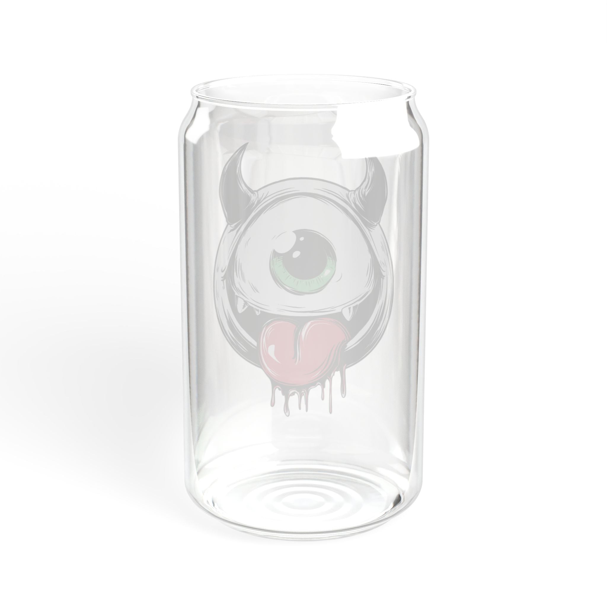 Cute Monster Sipper Glass | Funny One-Eyed Monster Glass Cup | Gothic Iced Coffee Cup | 16oz Glass Can with Bamboo Lid & Straw | Kawaii Gift