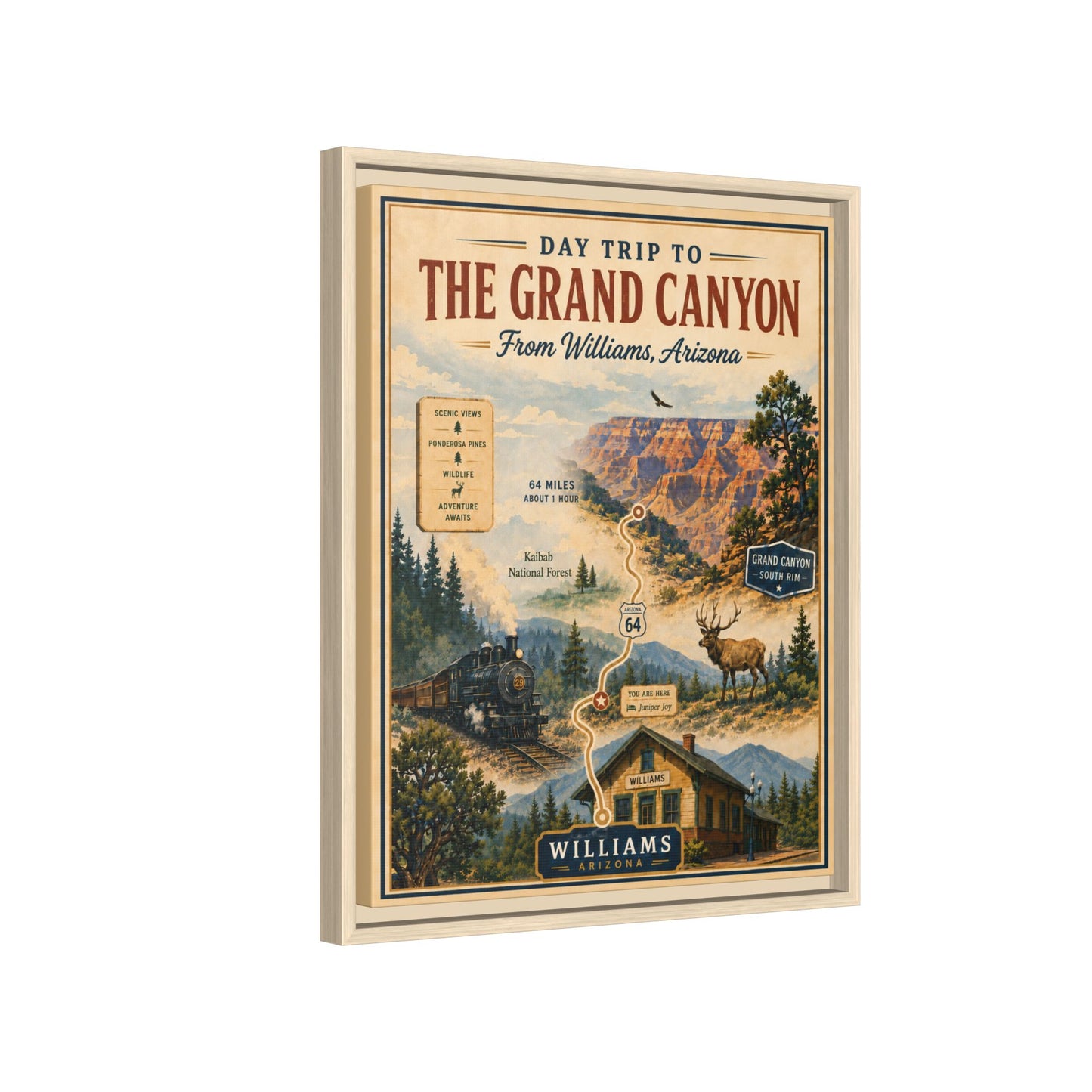 Grand Canyon Travel Poster Matte Canvas Framed Print — "Day Trip to The Grand Canyon"
