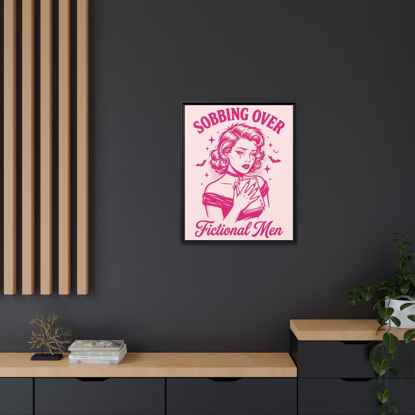Framed Canvas Print — “Sobbing Over Fictional Men” Retro Pop Art