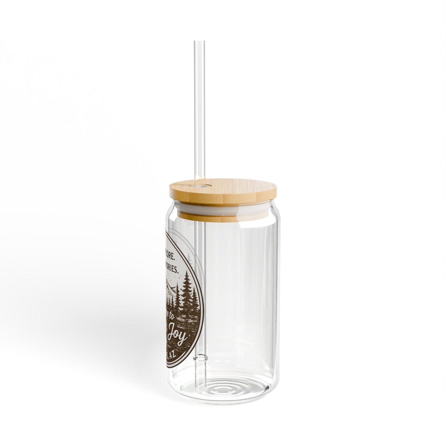 Adventure Mountain Sipper Glass — Personalized 16oz Travel Tumbler (Stay. Explore. Make Memories.)