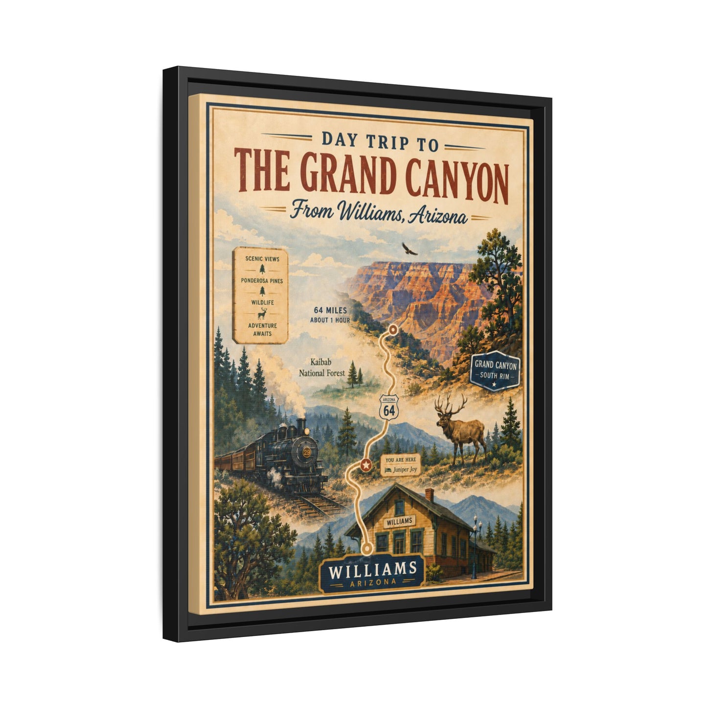 Grand Canyon Travel Poster Matte Canvas Framed Print — "Day Trip to The Grand Canyon"