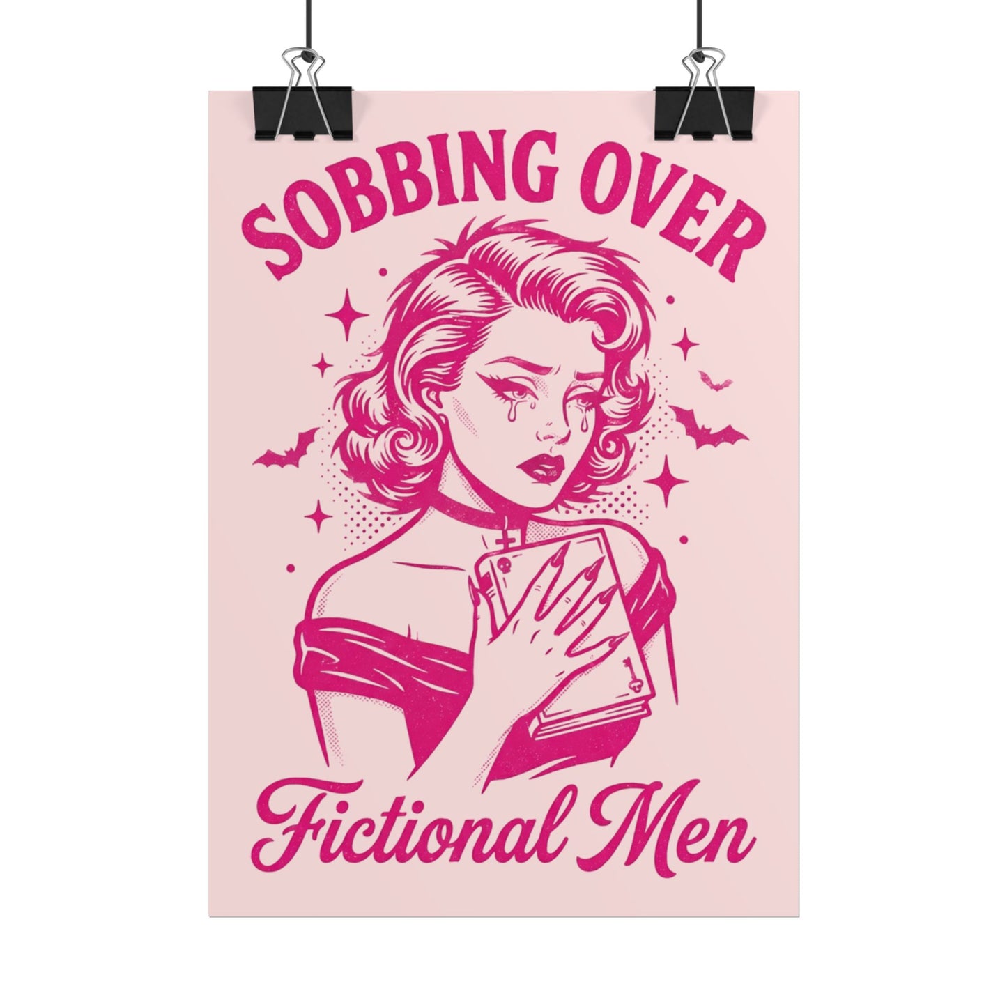 Rolled Poster — Sobbing Over Fictional Men Retro Pop Art Bookish Wall Art