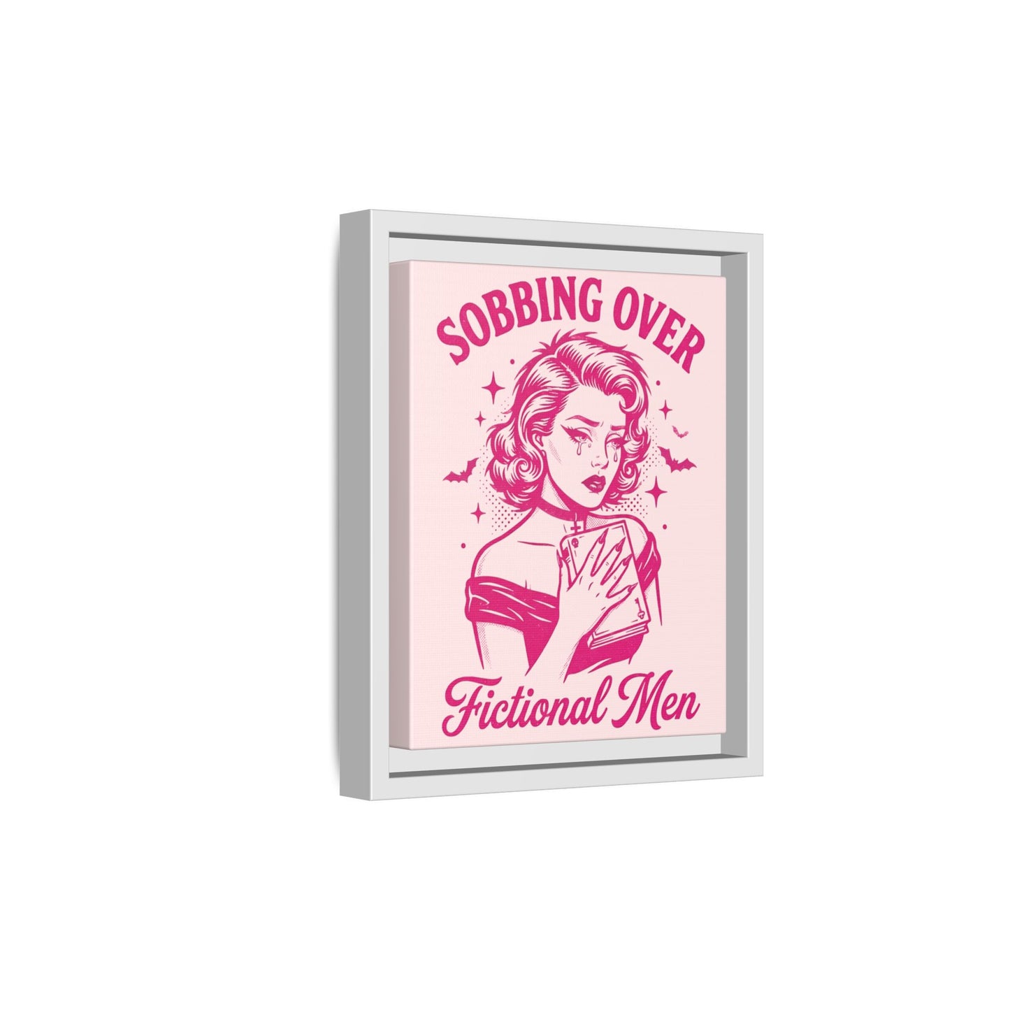 Framed Canvas Print — “Sobbing Over Fictional Men” Retro Pop Art