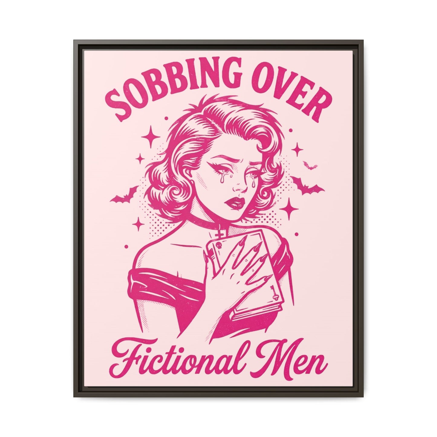 Framed Canvas Print — “Sobbing Over Fictional Men” Retro Pop Art