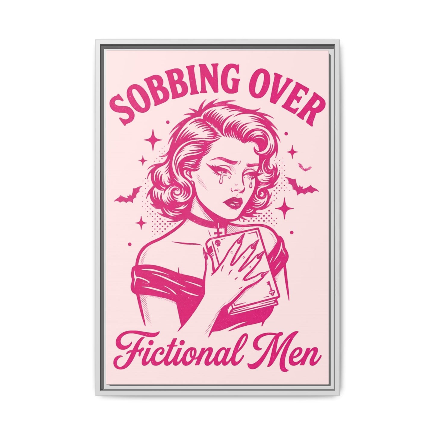 Framed Canvas Print — “Sobbing Over Fictional Men” Retro Pop Art