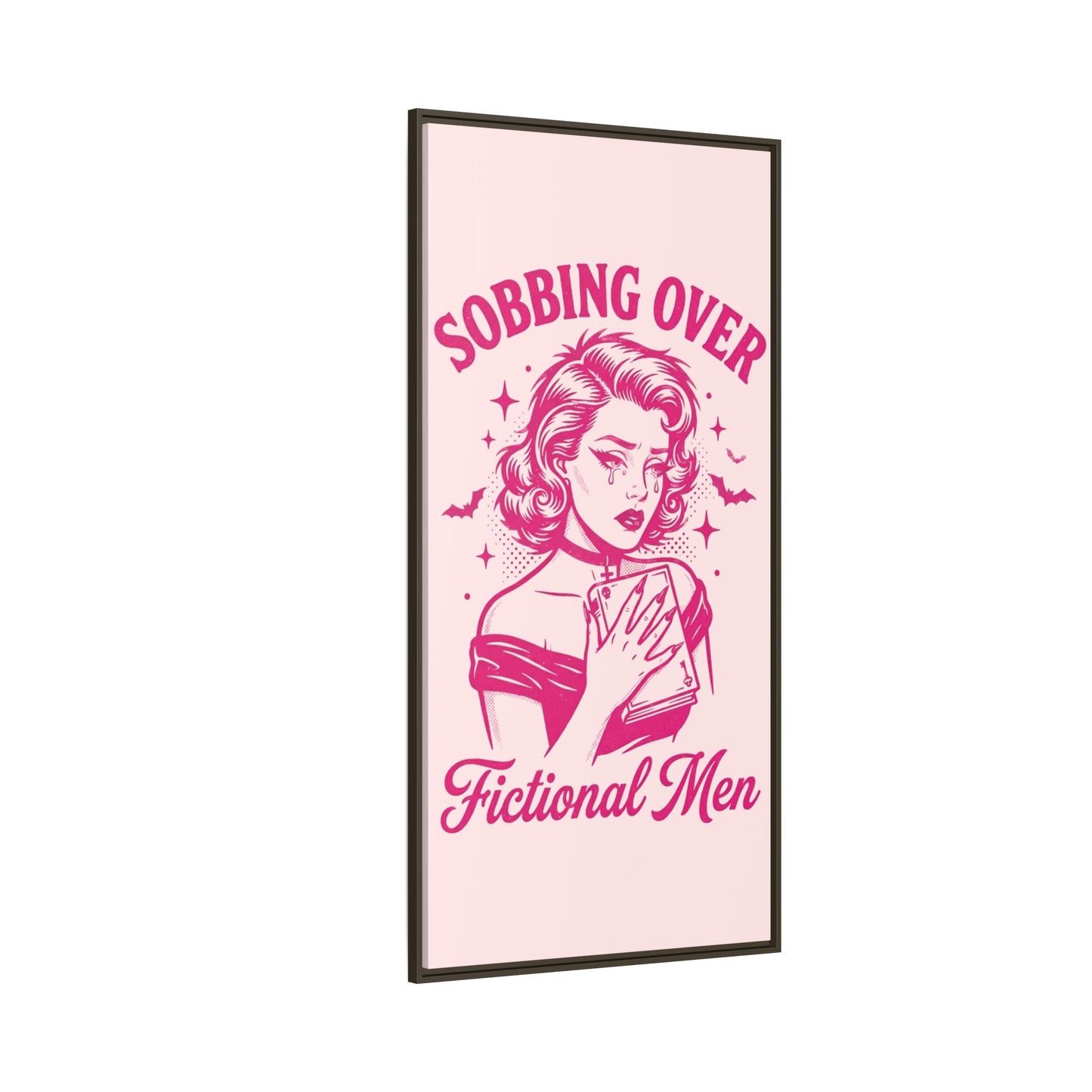 Framed Canvas Print — “Sobbing Over Fictional Men” Retro Pop Art