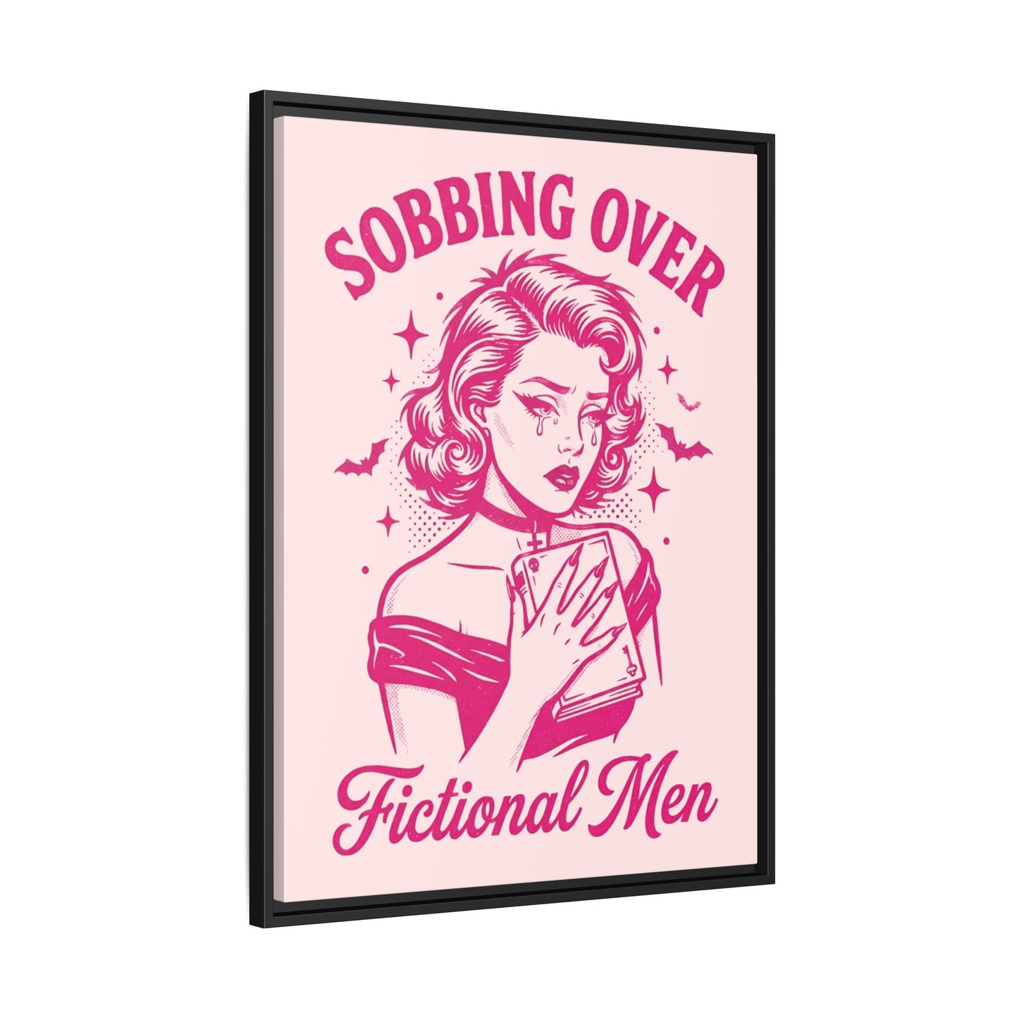 Framed Canvas Print — “Sobbing Over Fictional Men” Retro Pop Art
