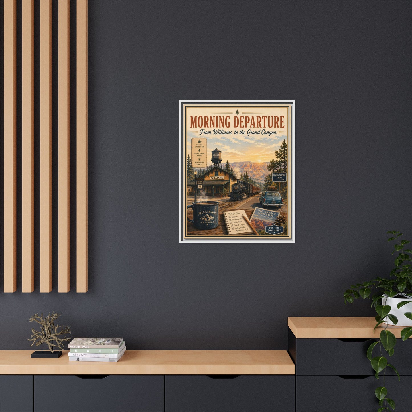 Morning Departure Framed Canvas Print — Vintage Grand Canyon Travel Poster