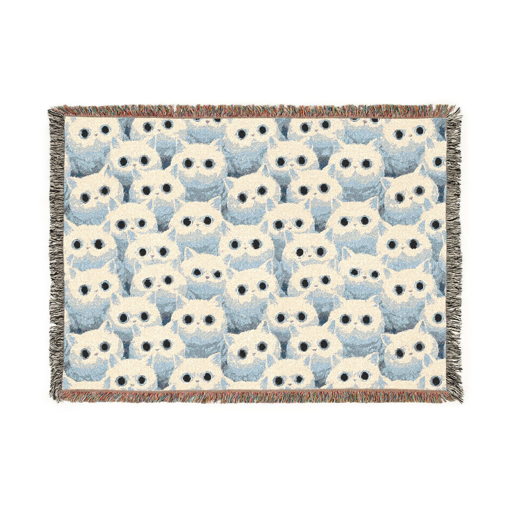 White Cat Woven Blanket — Cute Fluffy Cat Throw for Cat Lovers & Kawaii Cottagecore Decor