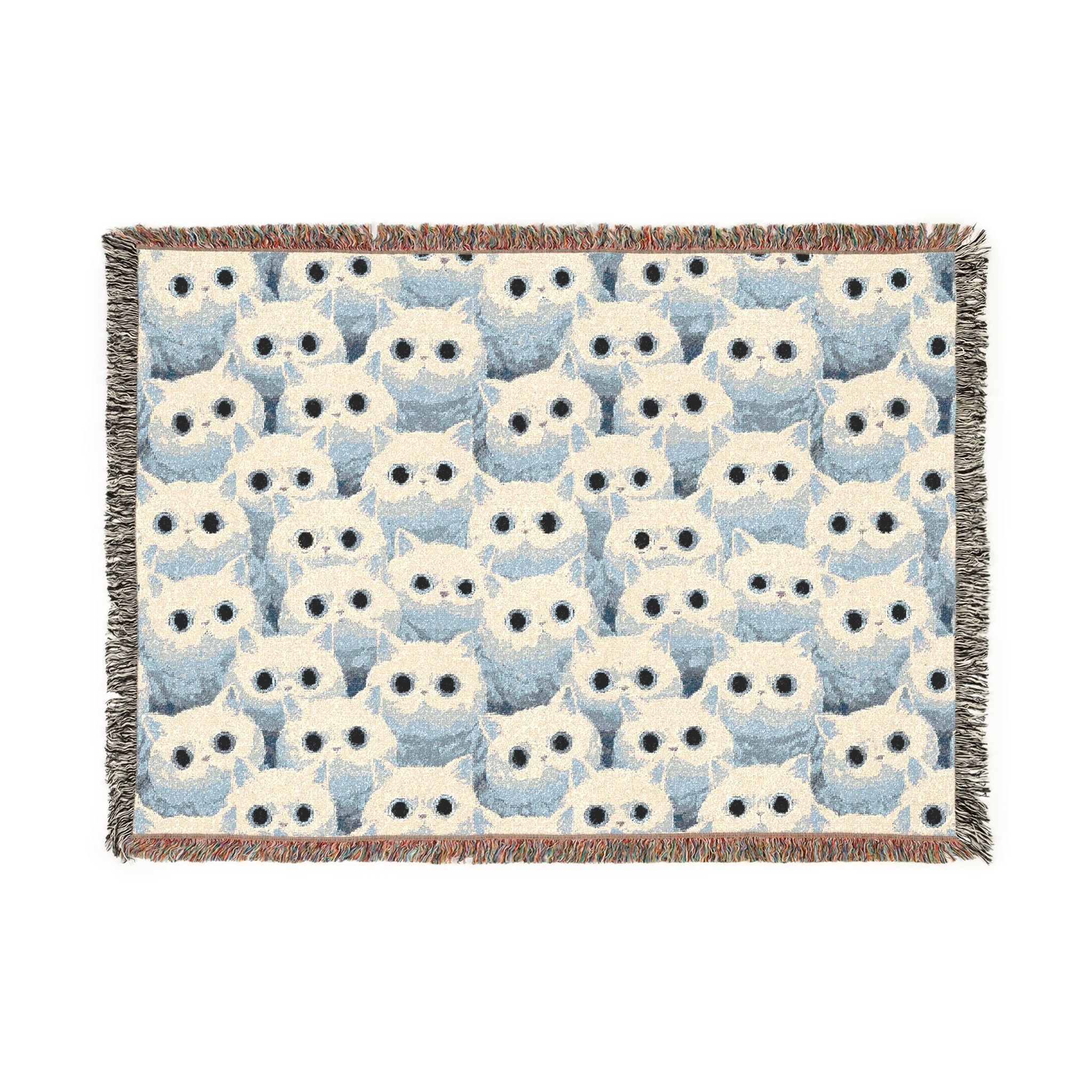White Cat Woven Blanket — Cute Fluffy Cat Throw for Cat Lovers & Kawaii Cottagecore Decor