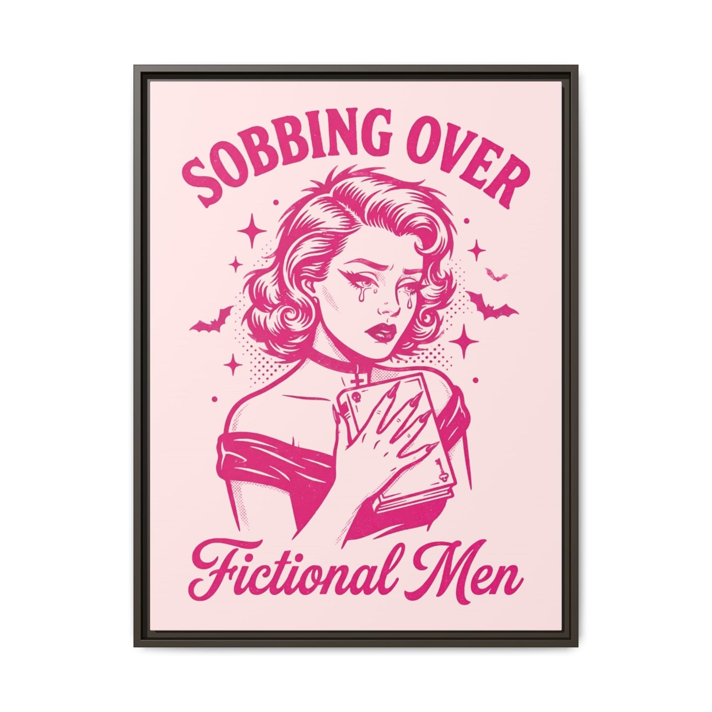 Framed Canvas Print — “Sobbing Over Fictional Men” Retro Pop Art
