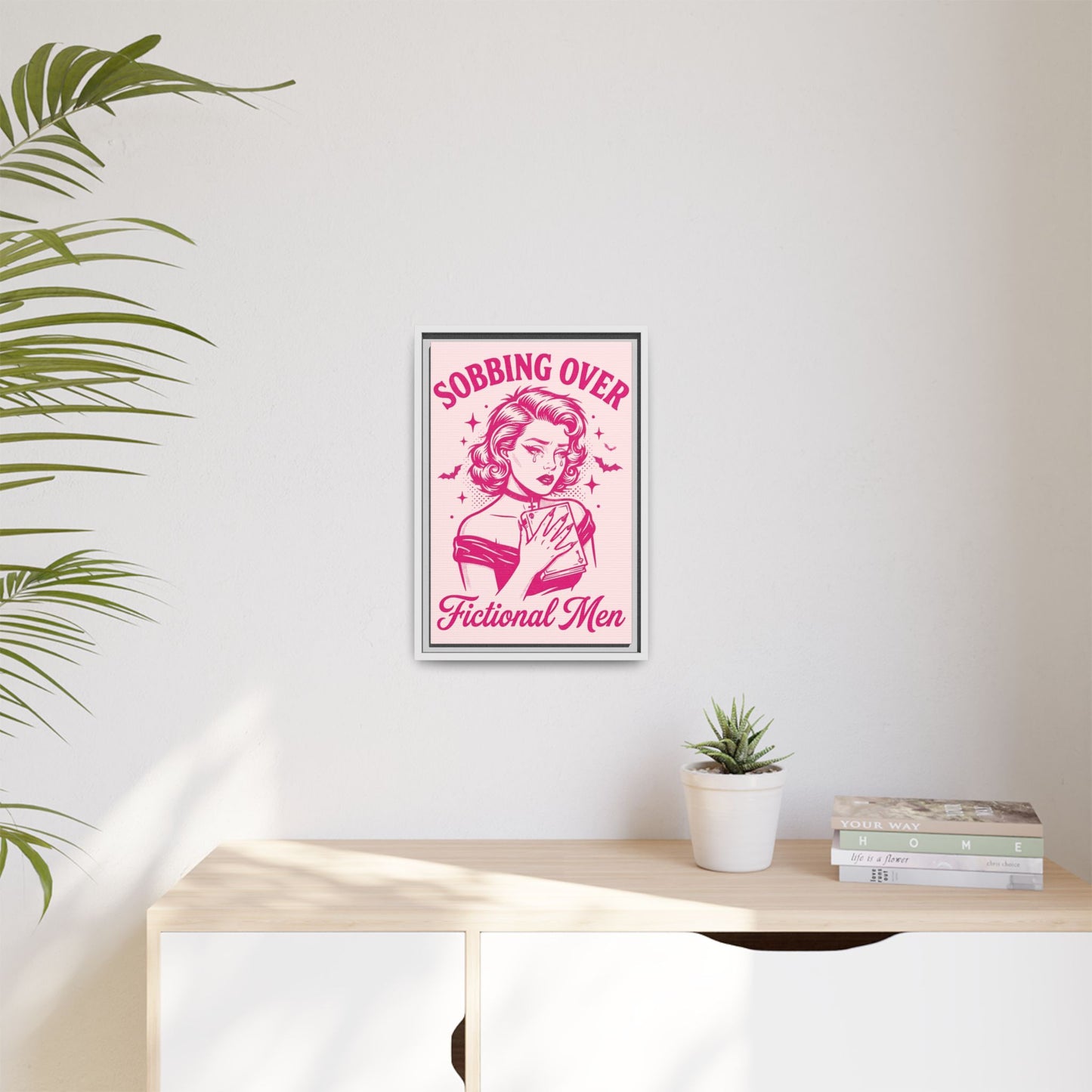 Framed Canvas Print — “Sobbing Over Fictional Men” Retro Pop Art