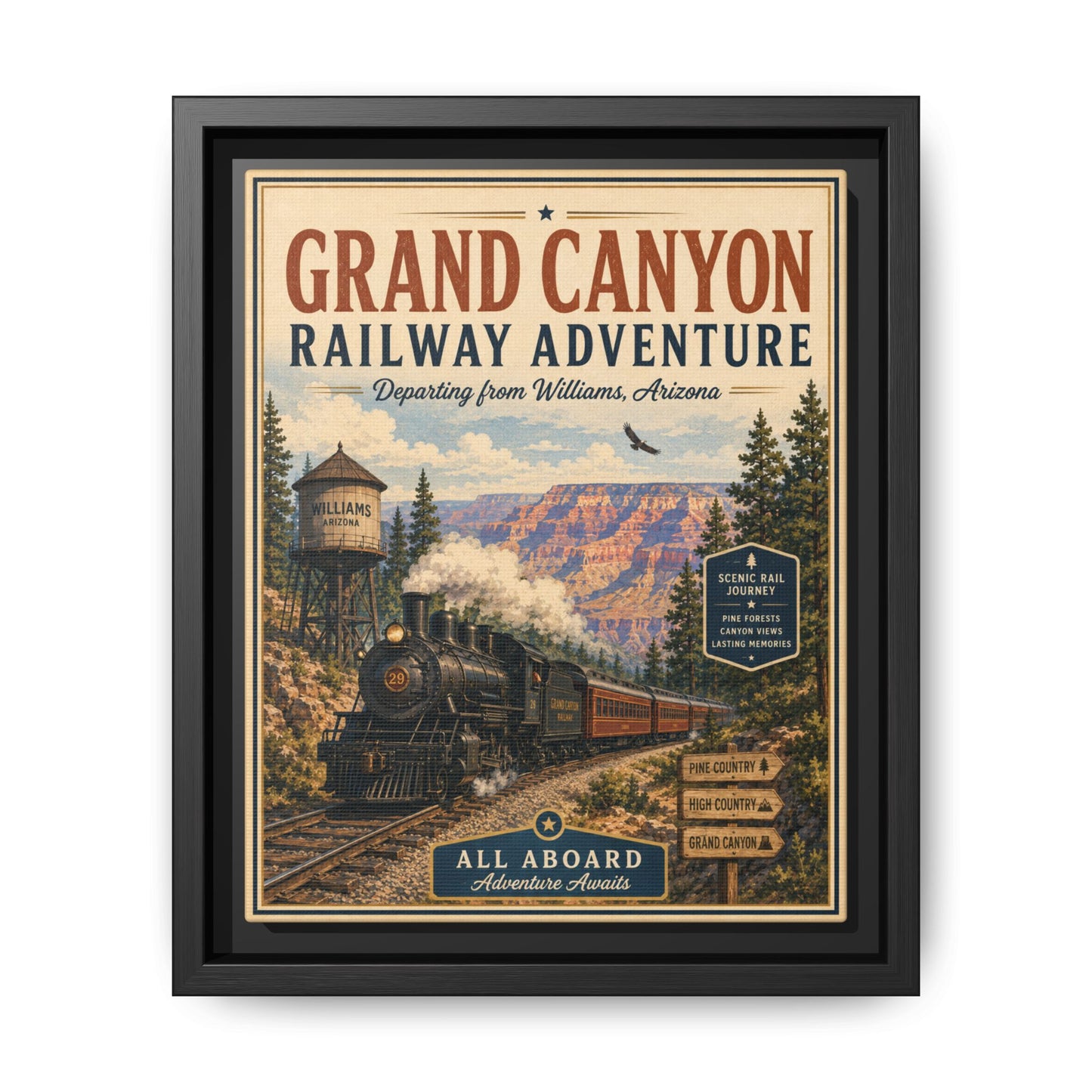 Grand Canyon Railway Adventure Framed Canvas Print