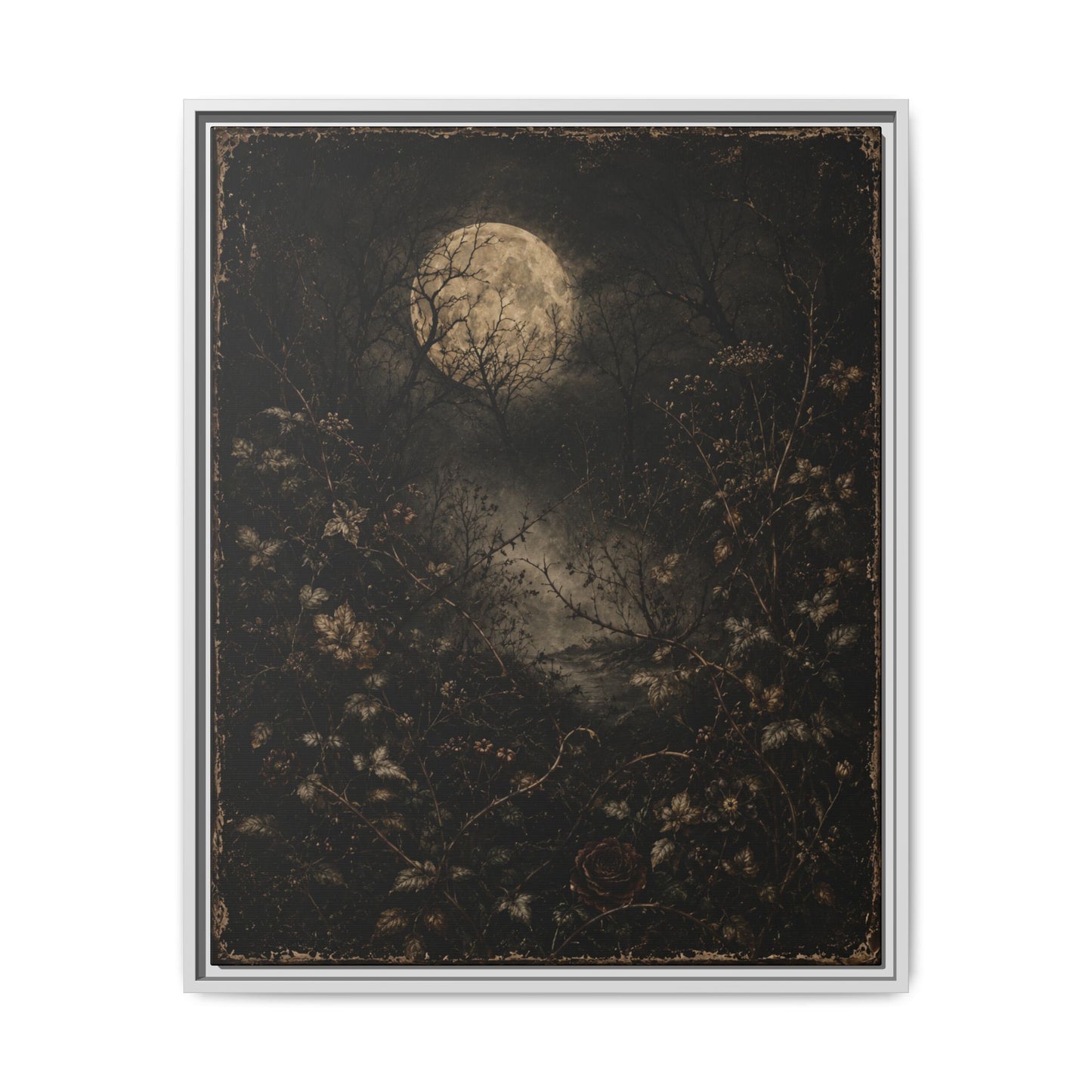 Framed Matte Canvas Art — Moonlit Forest Landscape