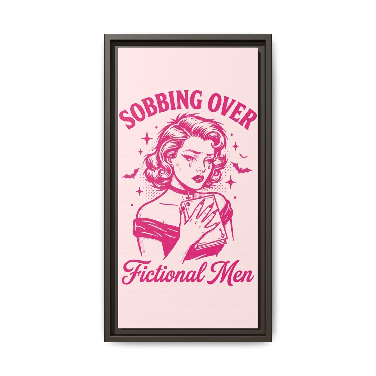Framed Canvas Print — “Sobbing Over Fictional Men” Retro Pop Art