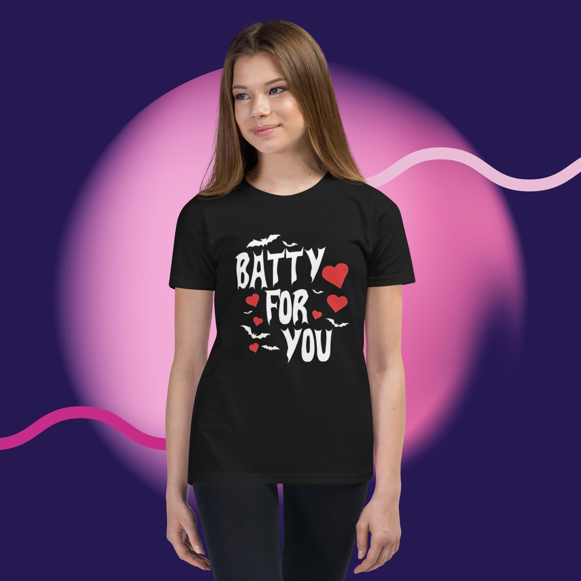 Batty For You Youth T-Shirt | Kids Bat Shirt | Halloween Tee | Gothic Kids Apparel | Spooky Cute Shirt | Bat Lover Gift