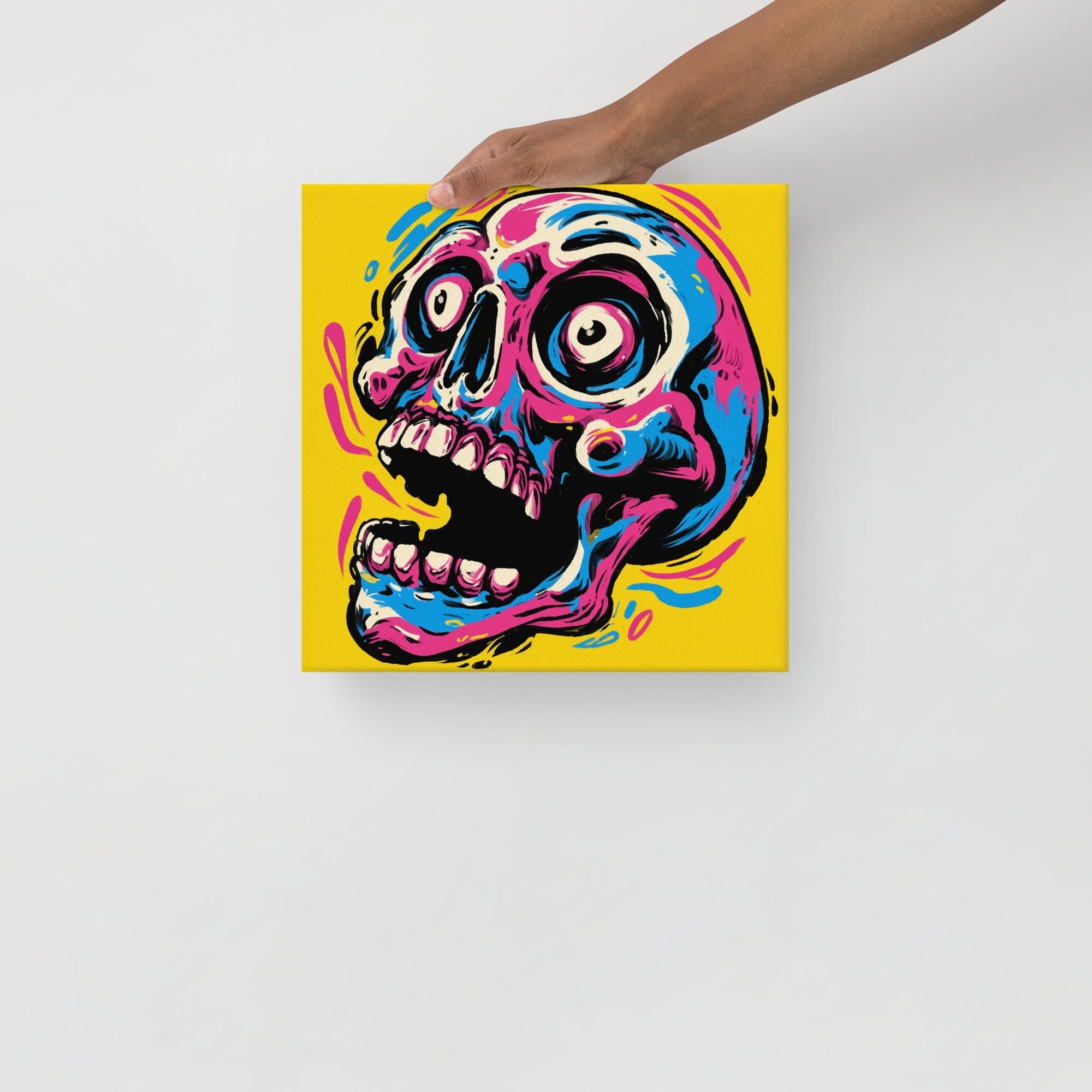 Pop Art Skull Canvas Wall Art | Neon Skull Decor | Retro Gothic Canvas Print | Alternative Wall Decor | Colorful Skull Art