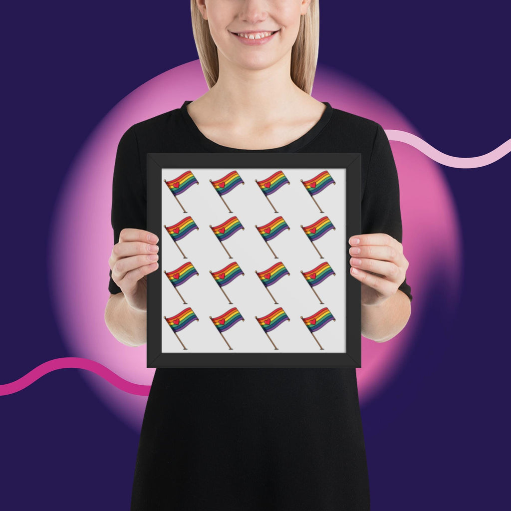 Rainbow Pride Flag Framed Poster | LGBTQ Wall Art | Pride Room Decor | Rainbow Heart Print | Gay Pride Gift | Love Wins