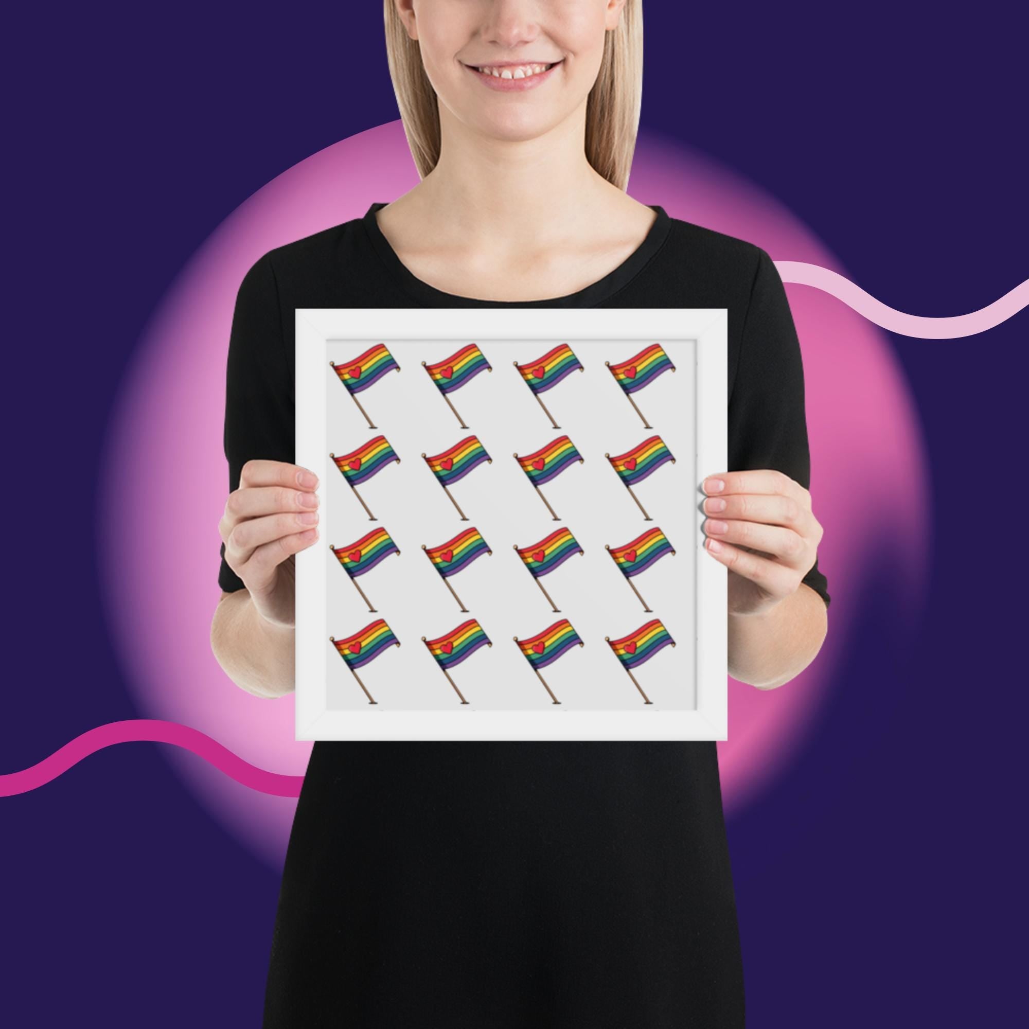 Rainbow Pride Flag Framed Poster | LGBTQ Wall Art | Pride Room Decor | Rainbow Heart Print | Gay Pride Gift | Love Wins