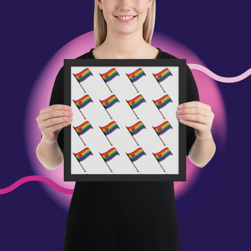 Rainbow Pride Flag Framed Poster | LGBTQ Wall Art | Pride Room Decor | Rainbow Heart Print | Gay Pride Gift | Love Wins