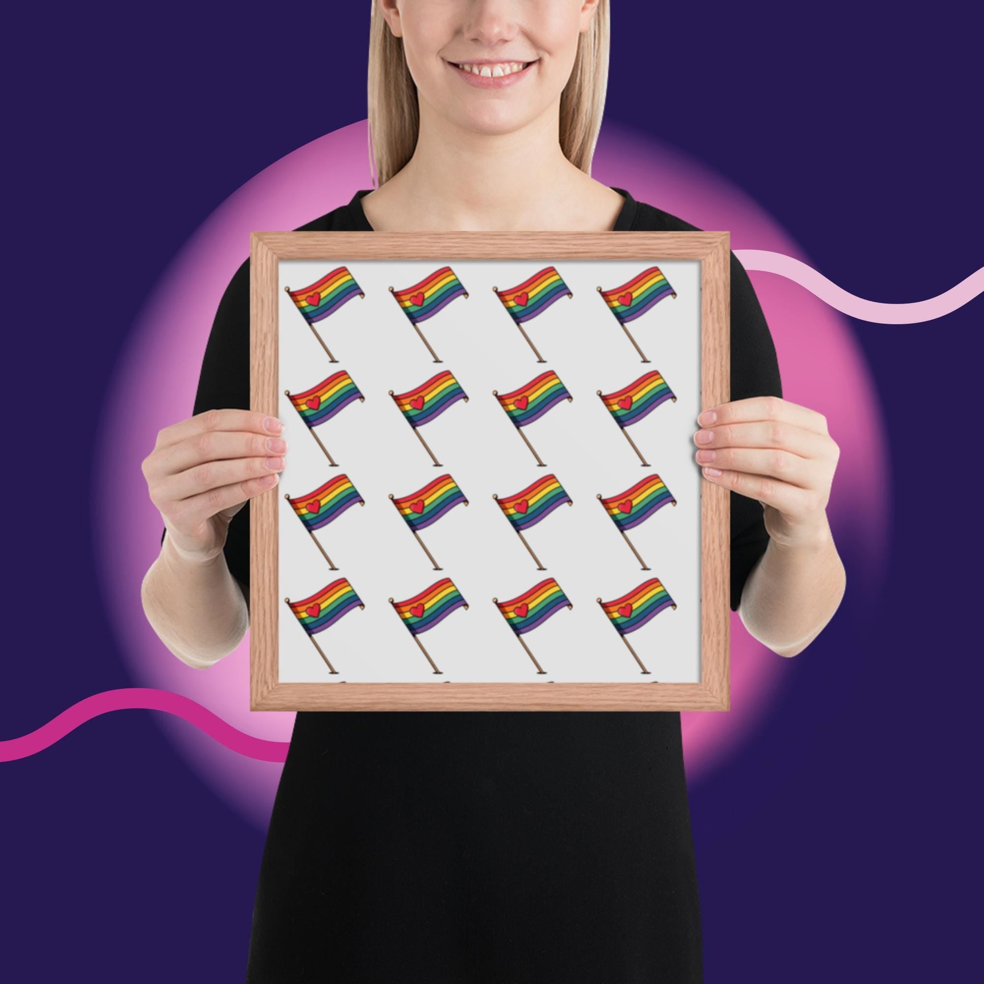 Rainbow Pride Flag Framed Poster | LGBTQ Wall Art | Pride Room Decor | Rainbow Heart Print | Gay Pride Gift | Love Wins