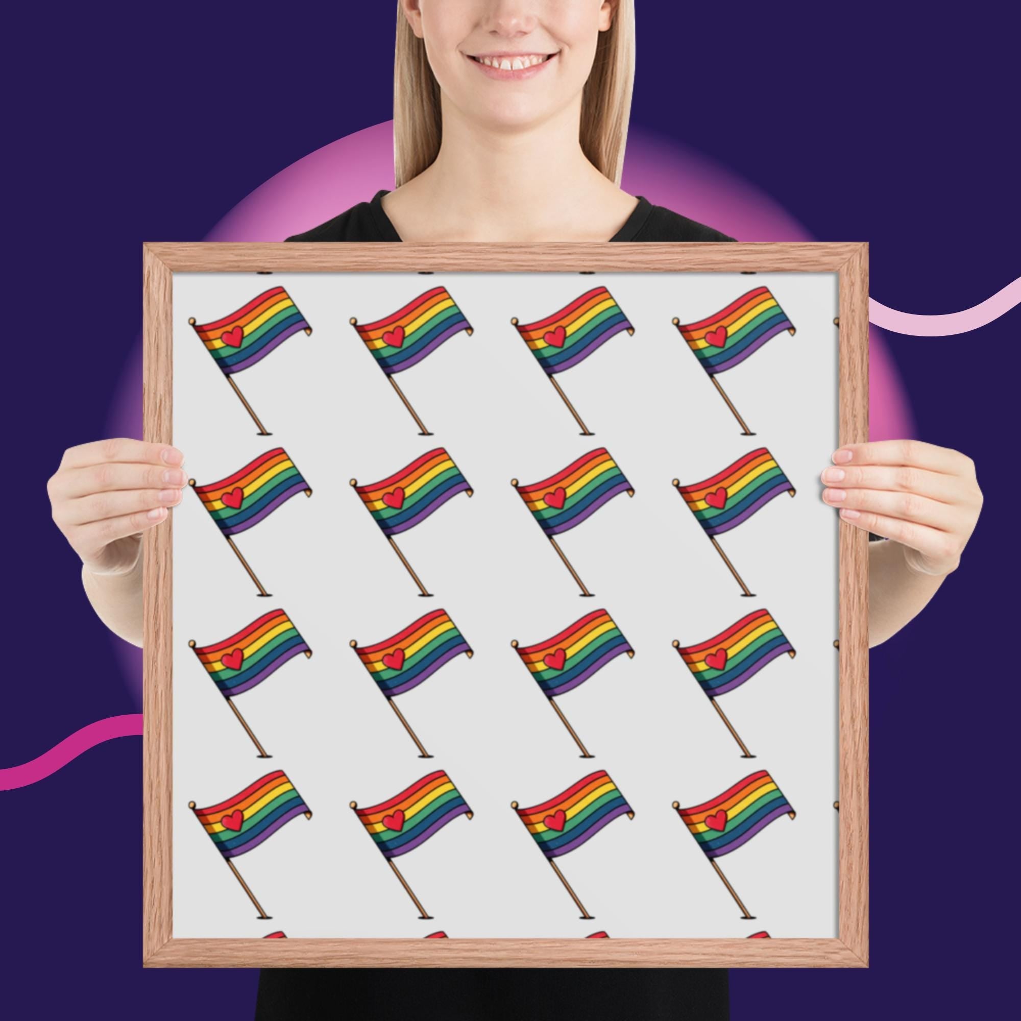 Rainbow Pride Flag Framed Poster | LGBTQ Wall Art | Pride Room Decor | Rainbow Heart Print | Gay Pride Gift | Love Wins
