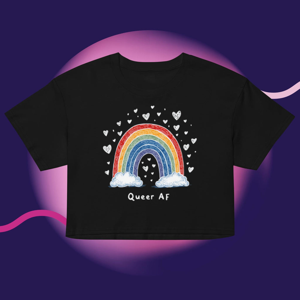 Queer AF Rainbow Crop Top | Funny LGBTQ Pride Shirt | Gay Pride Crop Tee | Pride Month Shirt | Rainbow Pride Top
