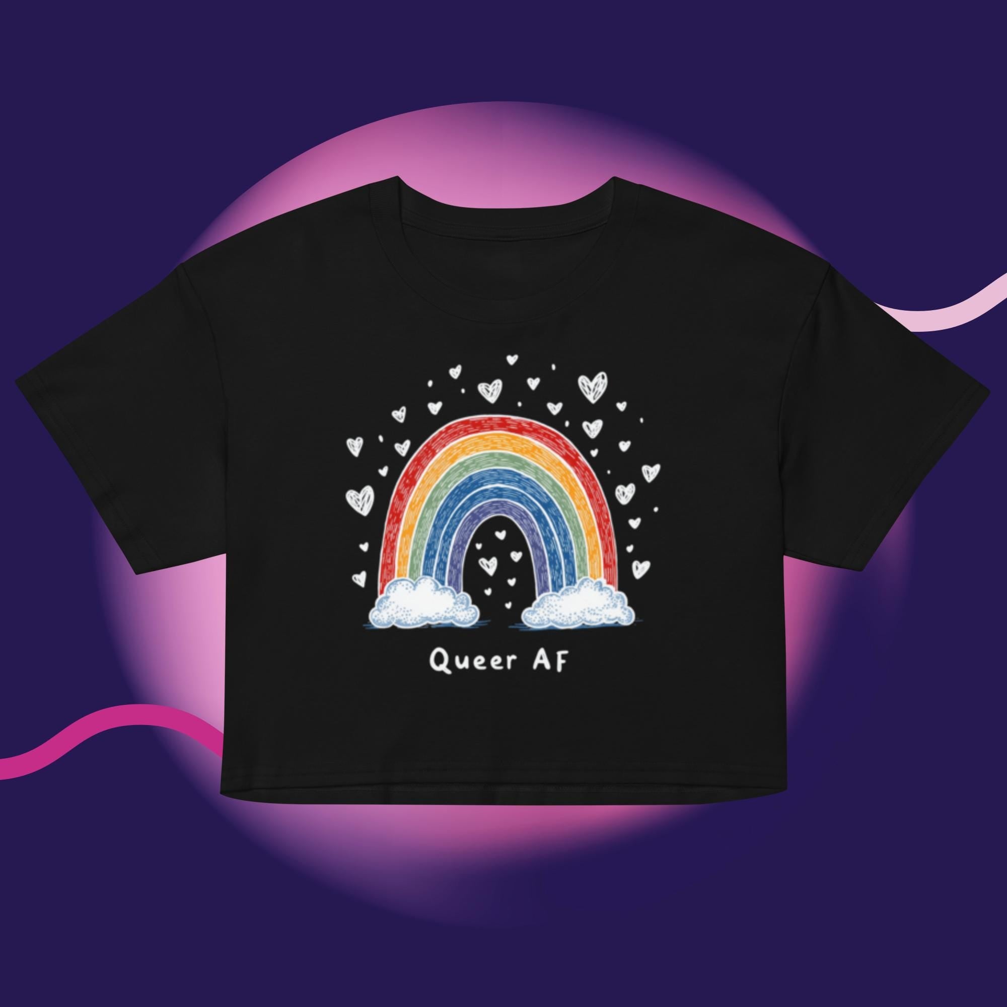 Queer AF Rainbow Crop Top | Funny LGBTQ Pride Shirt | Gay Pride Crop Tee | Pride Month Shirt | Rainbow Pride Top