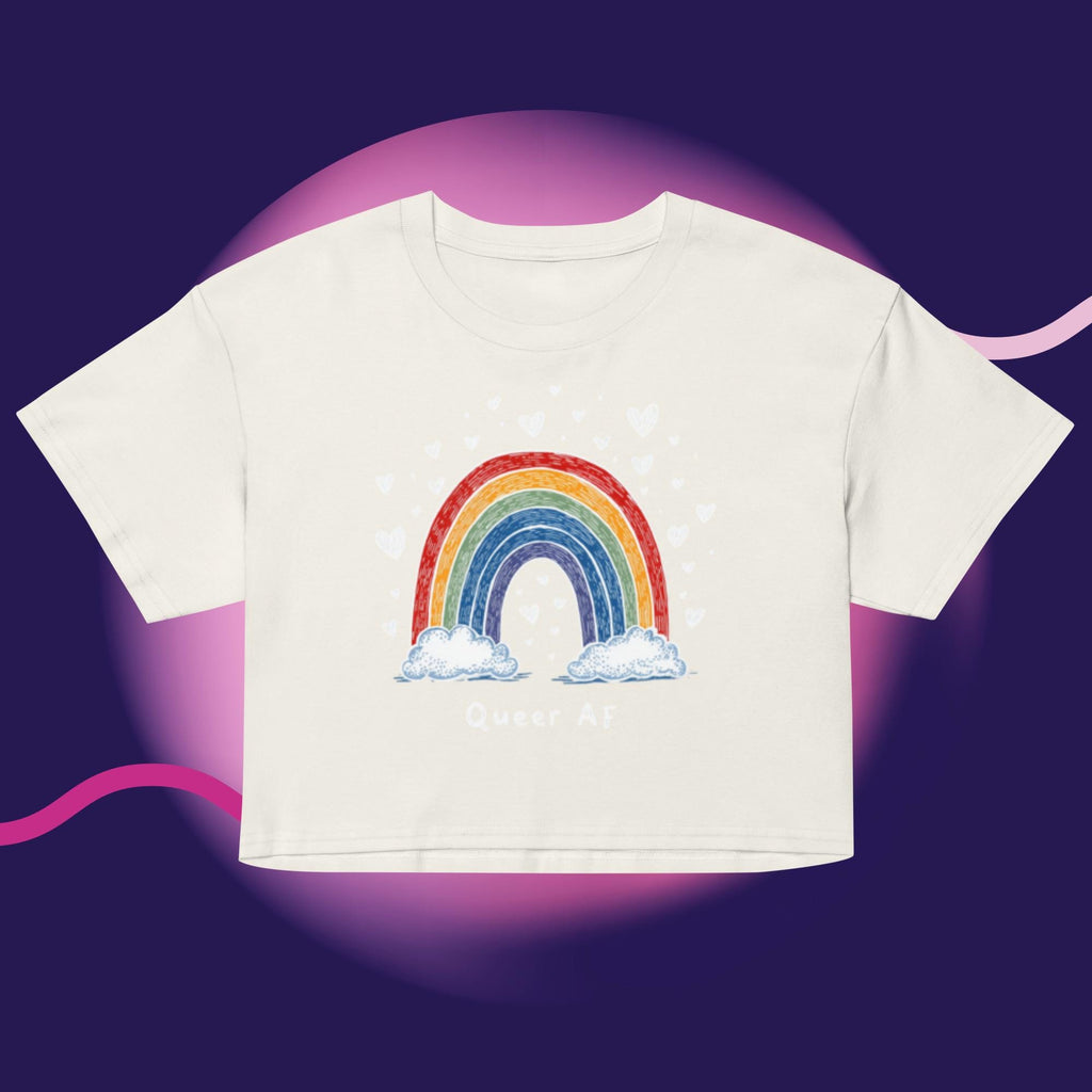 Queer AF Rainbow Crop Top | Funny LGBTQ Pride Shirt | Gay Pride Crop Tee | Pride Month Shirt | Rainbow Pride Top