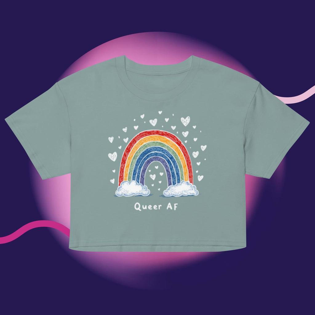 Queer AF Rainbow Crop Top | Funny LGBTQ Pride Shirt | Gay Pride Crop Tee | Pride Month Shirt | Rainbow Pride Top
