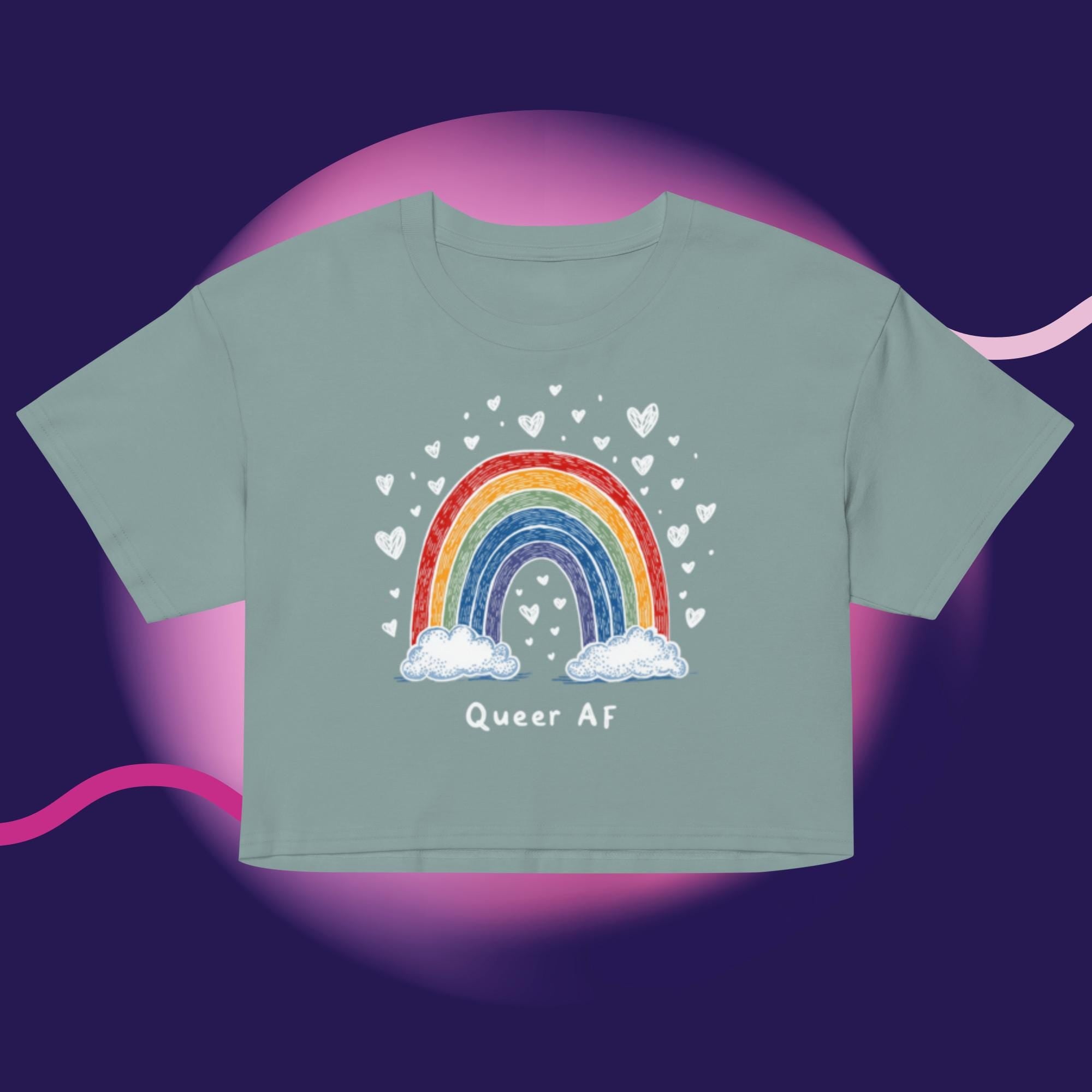 Queer AF Rainbow Crop Top | Funny LGBTQ Pride Shirt | Gay Pride Crop Tee | Pride Month Shirt | Rainbow Pride Top