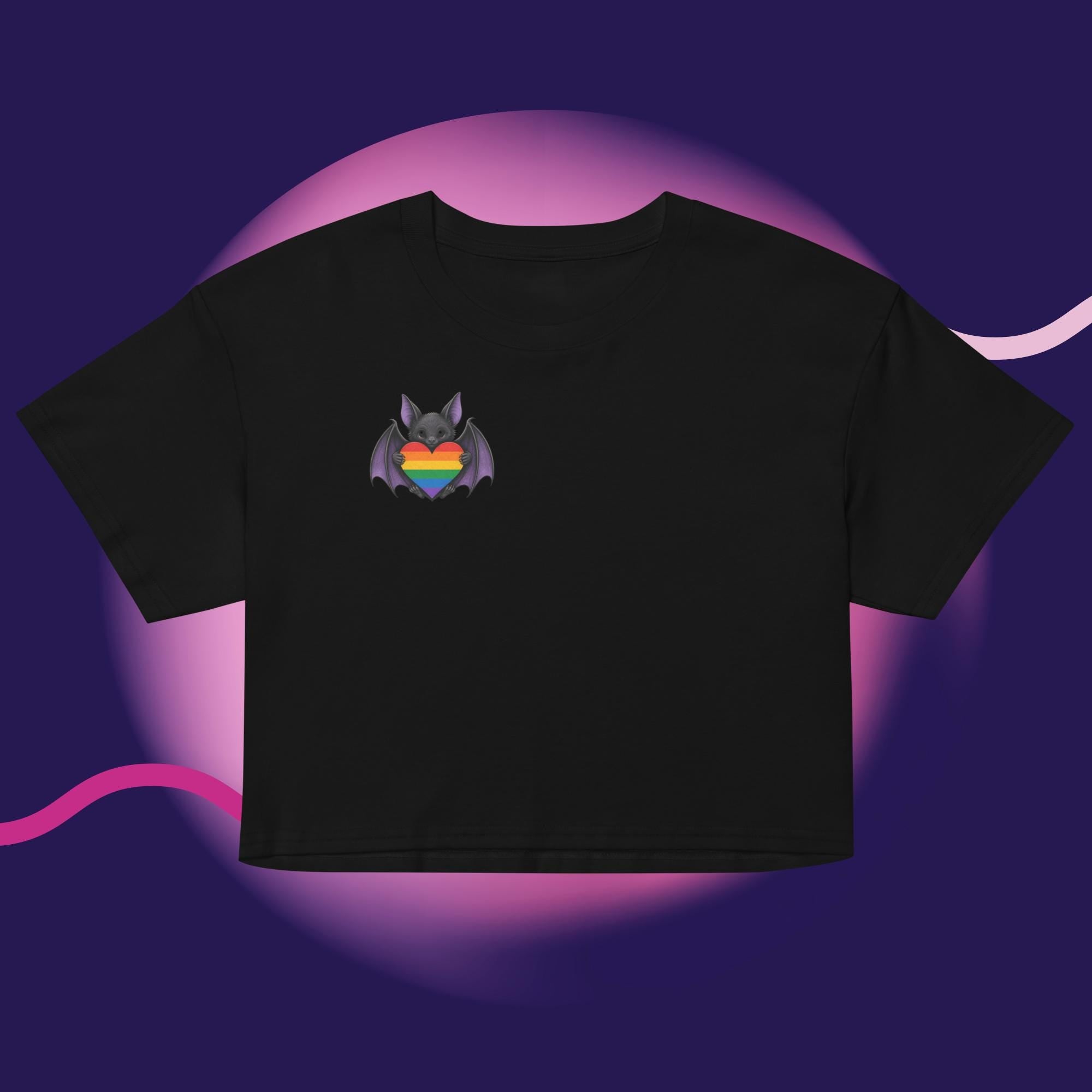 Pride Bat Crop Top | Rainbow Heart Bat Shirt | LGBTQ Pride Crop Tee | Cute Goth Pride Shirt | Bat Lover Gift