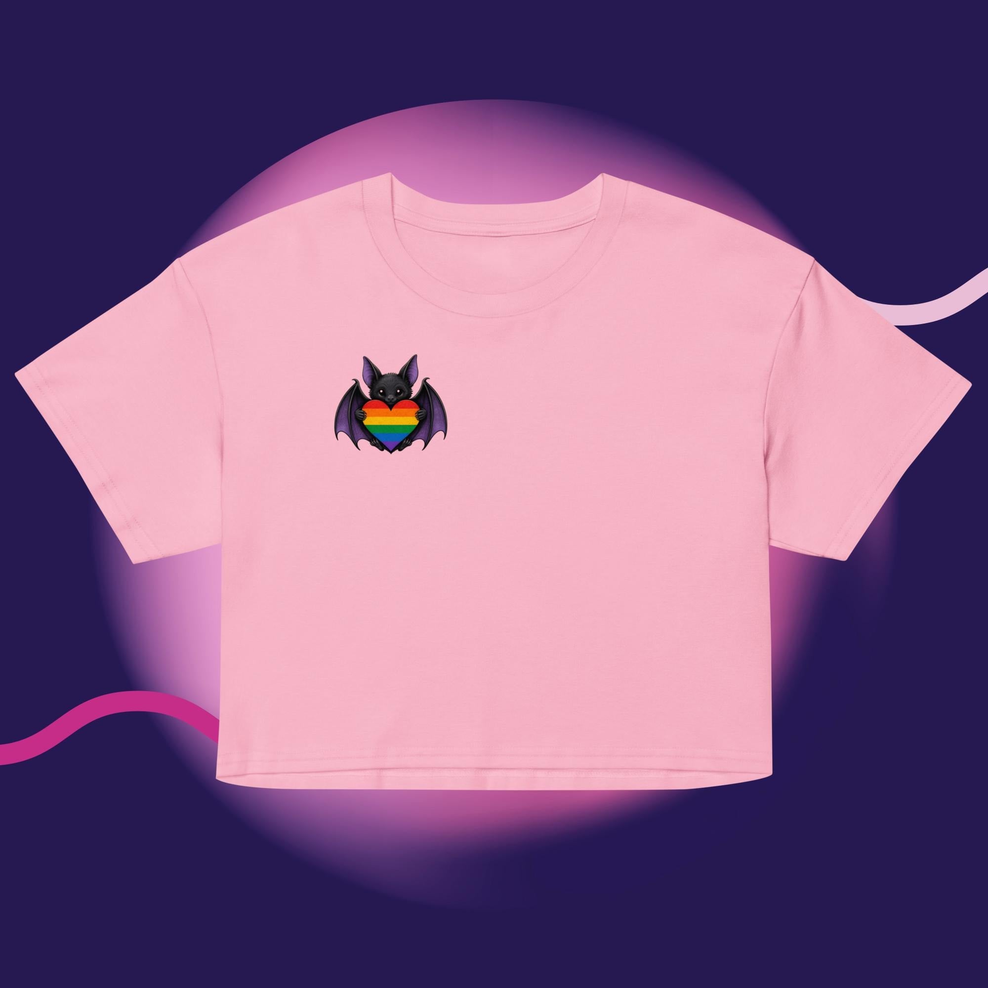 Pride Bat Crop Top | Rainbow Heart Bat Shirt | LGBTQ Pride Crop Tee | Cute Goth Pride Shirt | Bat Lover Gift