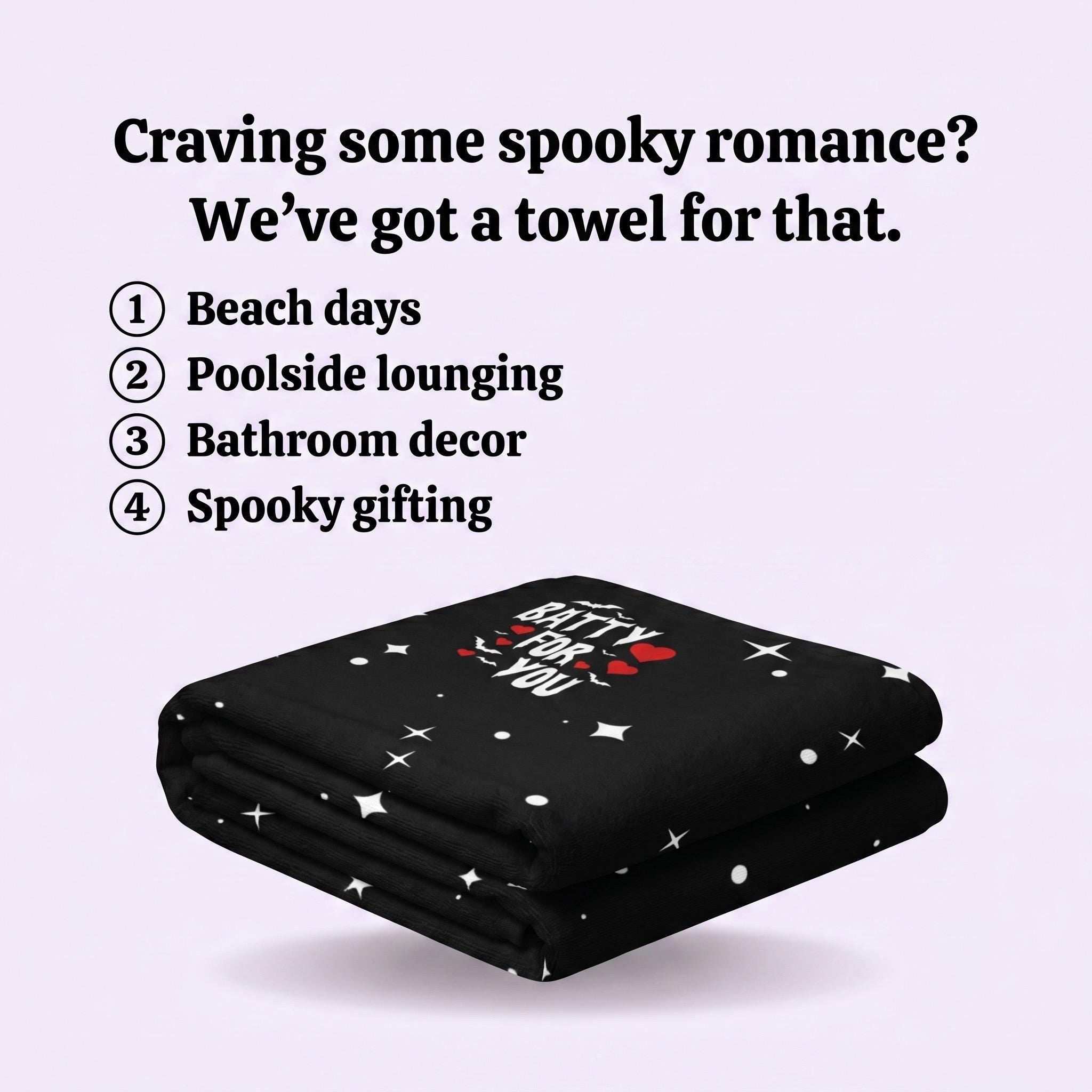 Batty For You Beach Towel | Gothic Valentine Towel | Cute Bat Beach Towel | Romantic Goth Gift | Alternative Pool Towel