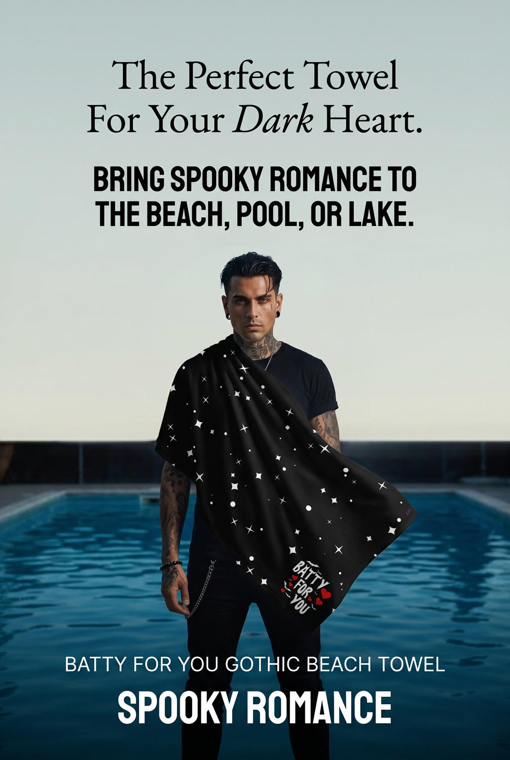 Batty For You Beach Towel | Gothic Valentine Towel | Cute Bat Beach Towel | Romantic Goth Gift | Alternative Pool Towel