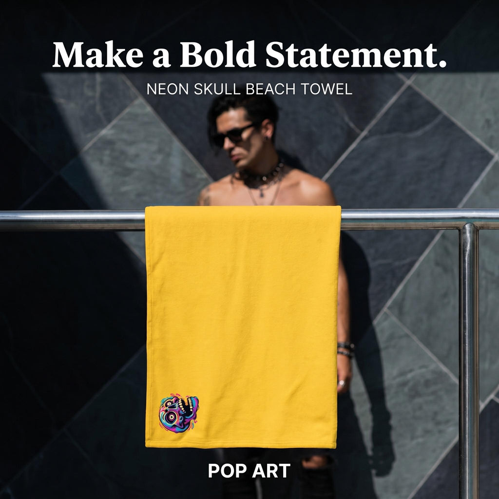 Pop Art Skull Beach Towel | Neon Skull Towel | Gothic Beach Accessory | Alternative Pool Towel | Colorful Skull Gift