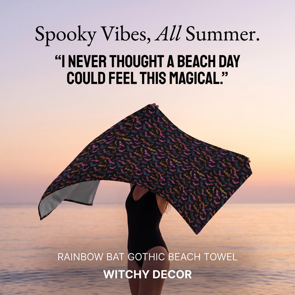 Rainbow Bat Beach Towel, Gothic Halloween Accessory, Bat Lover Gift, Witchy Decor