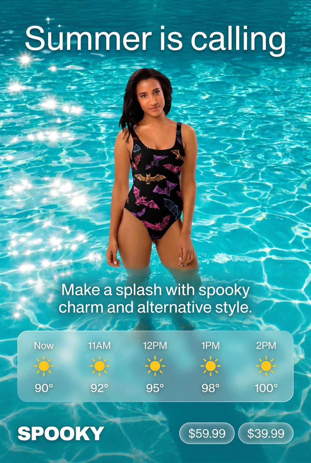 Rainbow Bat Swimsuit | Gothic Swimwear | Halloween One Piece | Alternative Bathing Suit | Bat Lover Gift