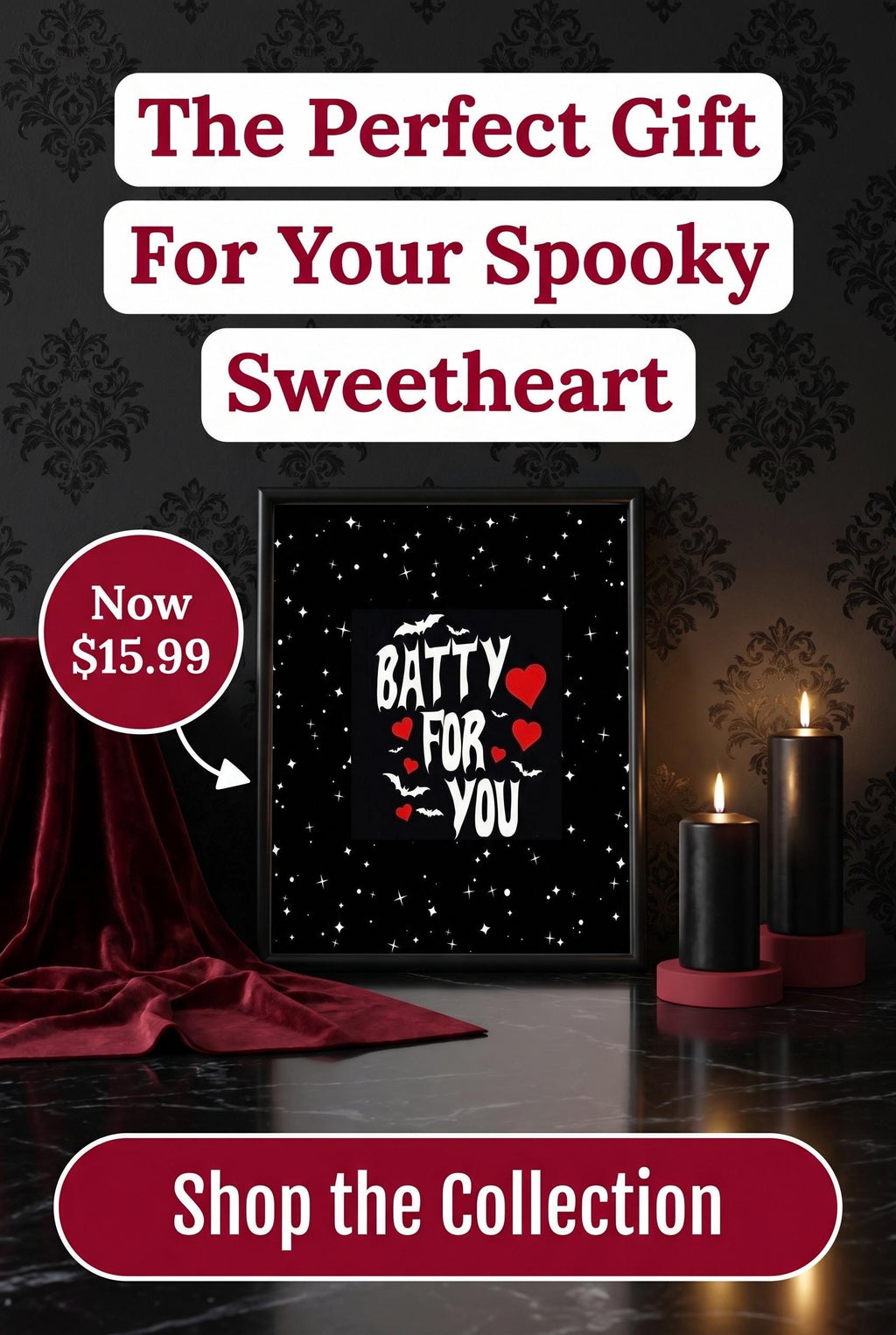 Batty For You Gothic Poster | Valentine Wall Art | Bat Lover Gift | Spooky Cute Decor | Gothic Romance Print | Halloween Decor