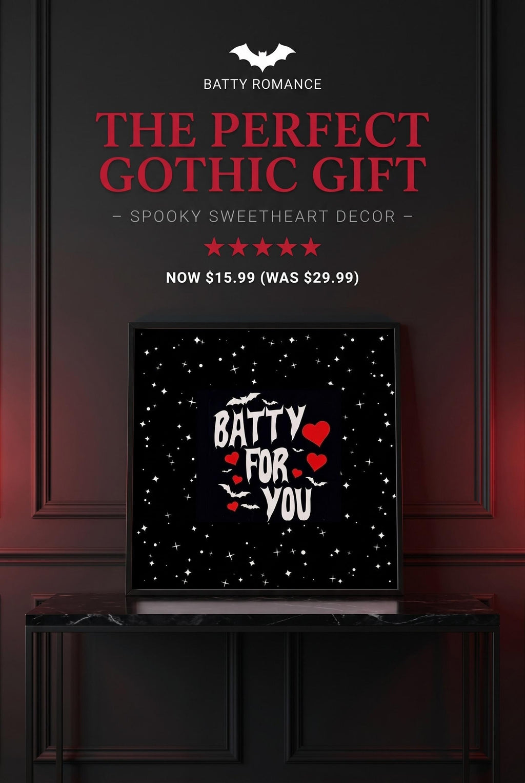Batty For You Gothic Poster | Valentine Wall Art | Bat Lover Gift | Spooky Cute Decor | Gothic Romance Print | Halloween Decor