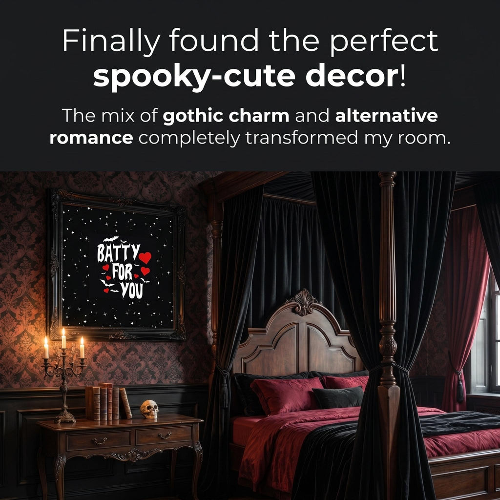Batty For You Gothic Poster | Valentine Wall Art | Bat Lover Gift | Spooky Cute Decor | Gothic Romance Print | Halloween Decor