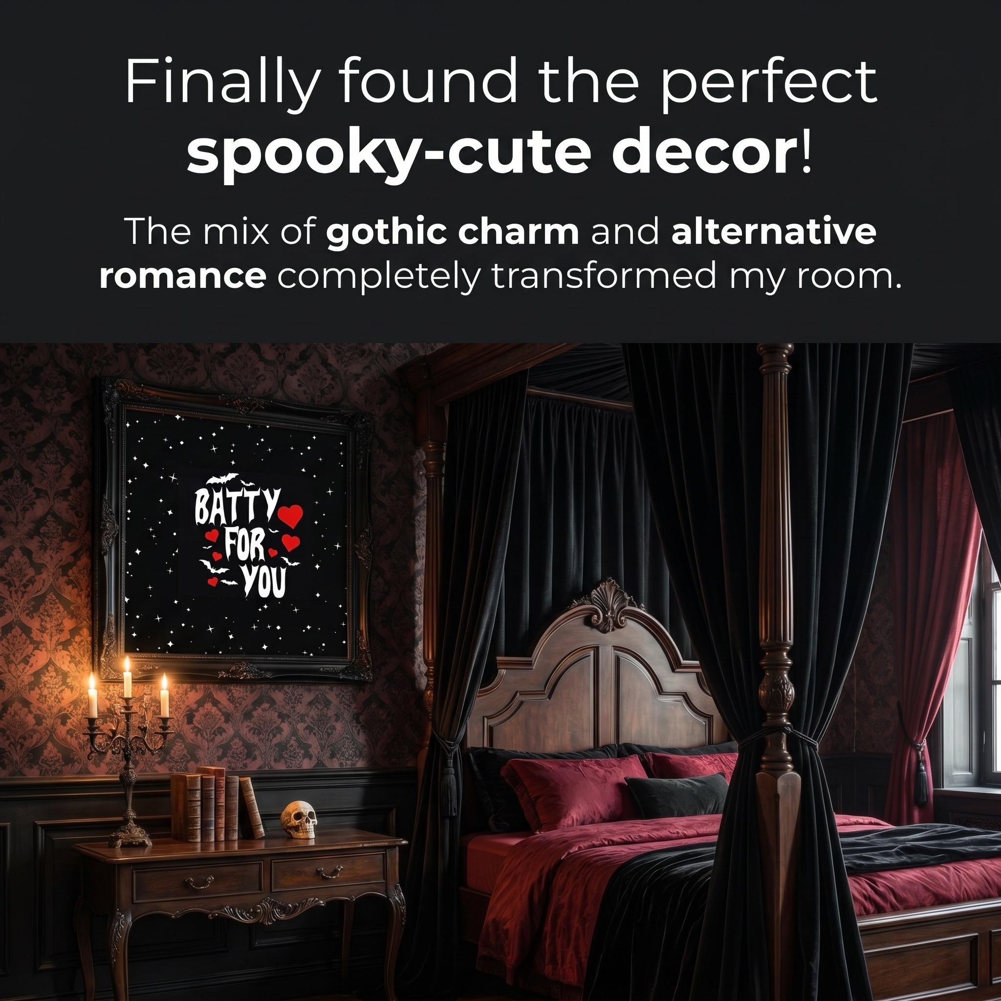 Batty For You Gothic Poster | Valentine Wall Art | Bat Lover Gift | Spooky Cute Decor | Gothic Romance Print | Halloween Decor